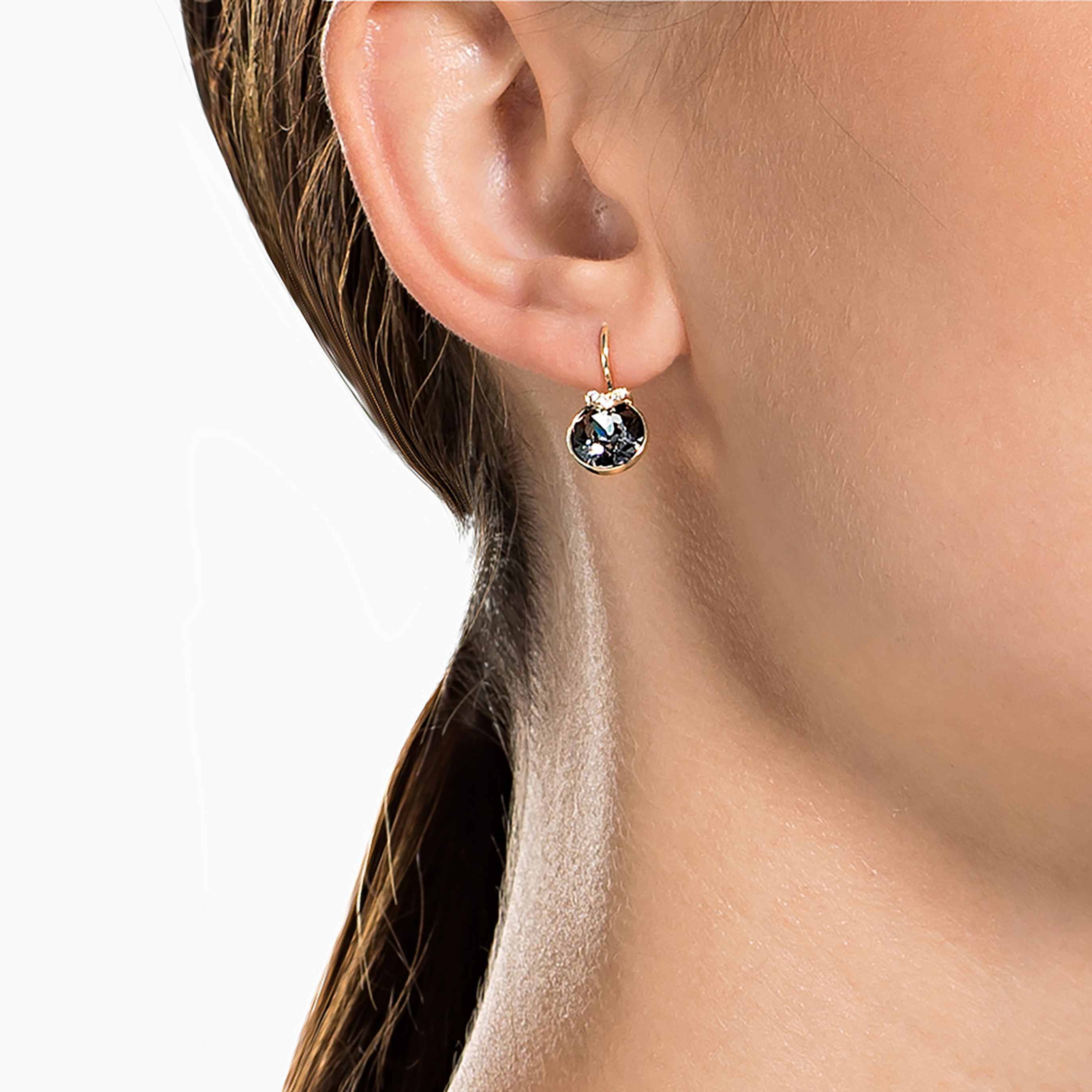 Swarovski Bella V drop earrings Round cut, Pink, Rhodium plated