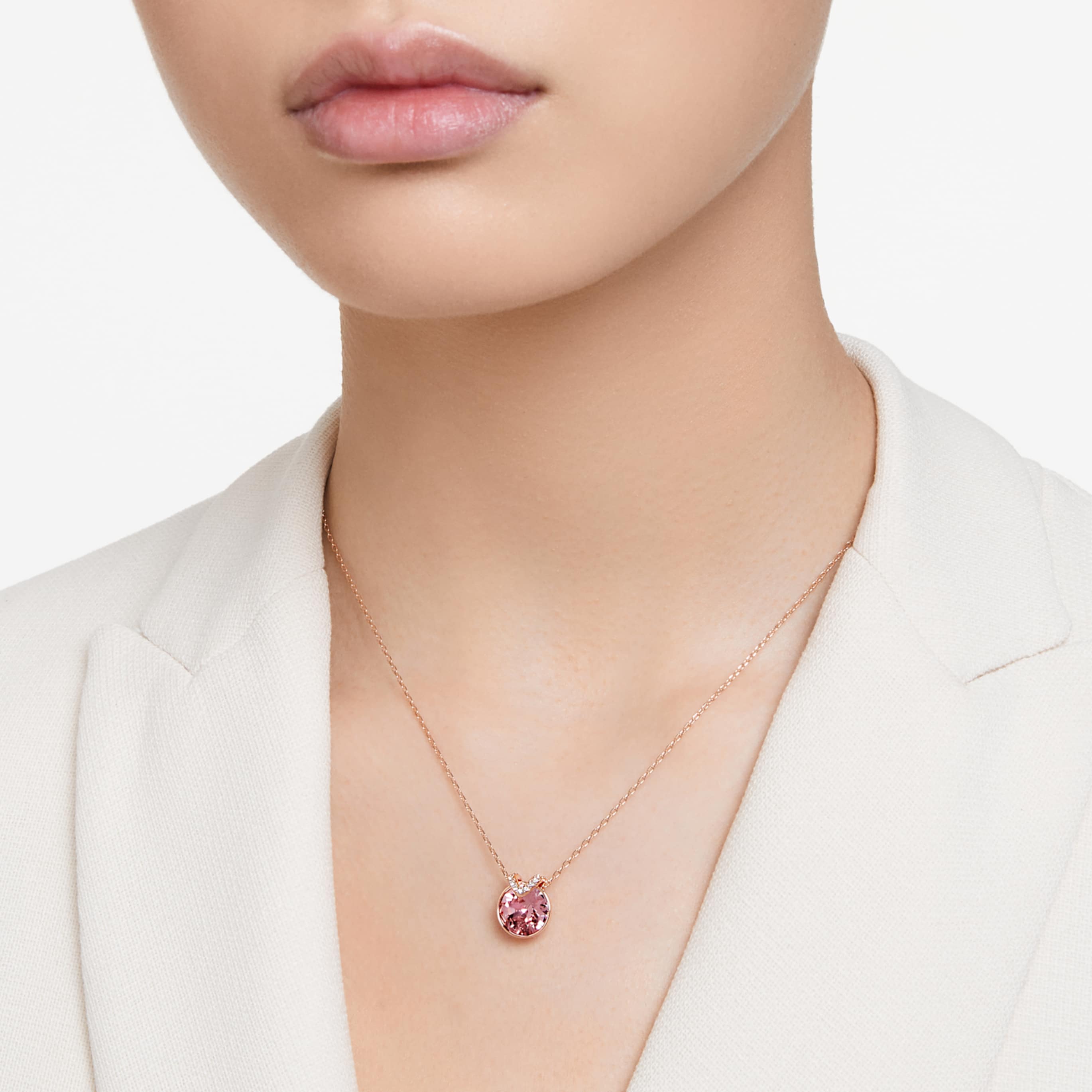 Swarovski Bella V pendant Round cut, Pink, Rhodium plated