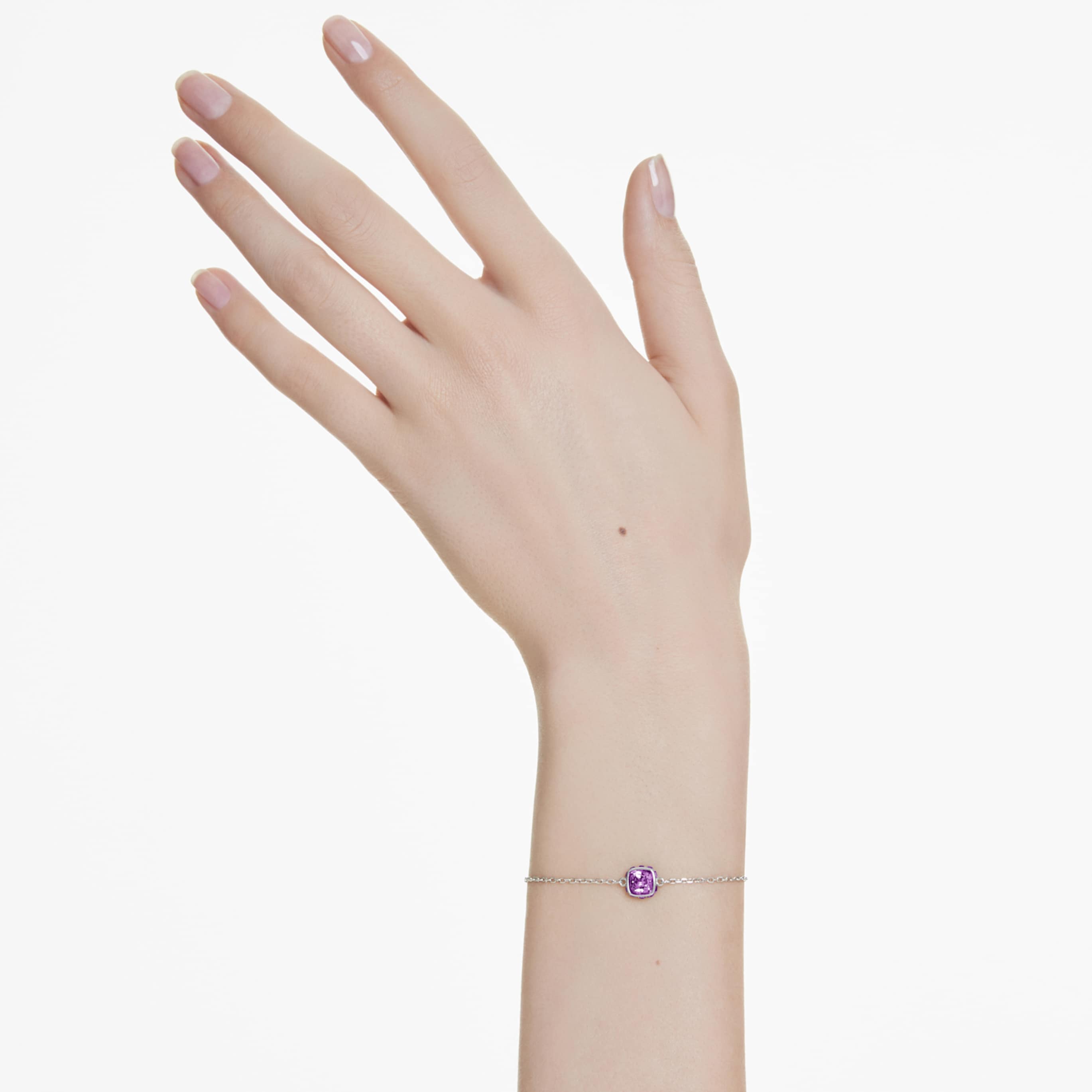 Swarovski Birthstone bracelet Square cut, October, Pink, Rhodium plated