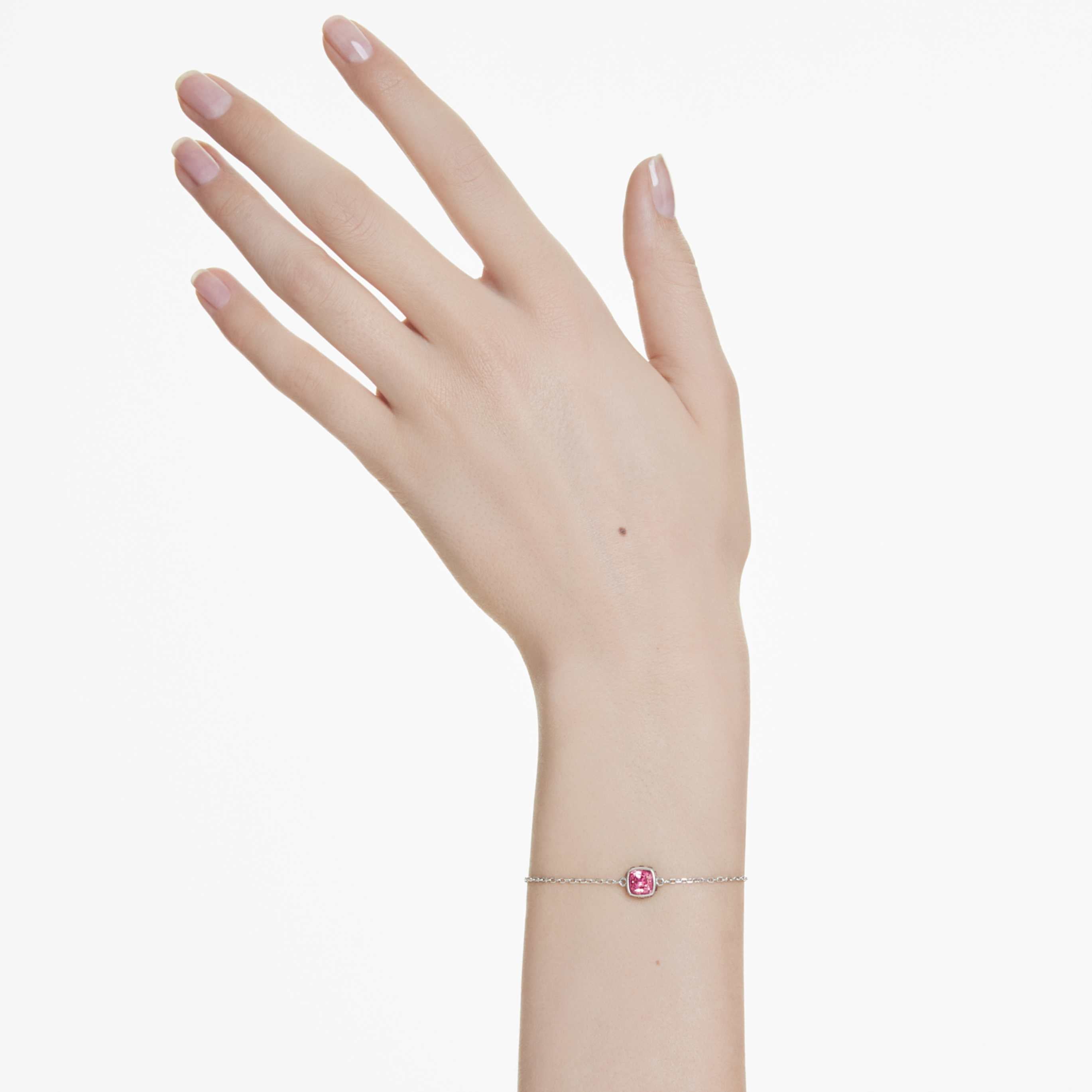 Swarovski Birthstone bracelet Square cut, July, Red, Rhodium plated