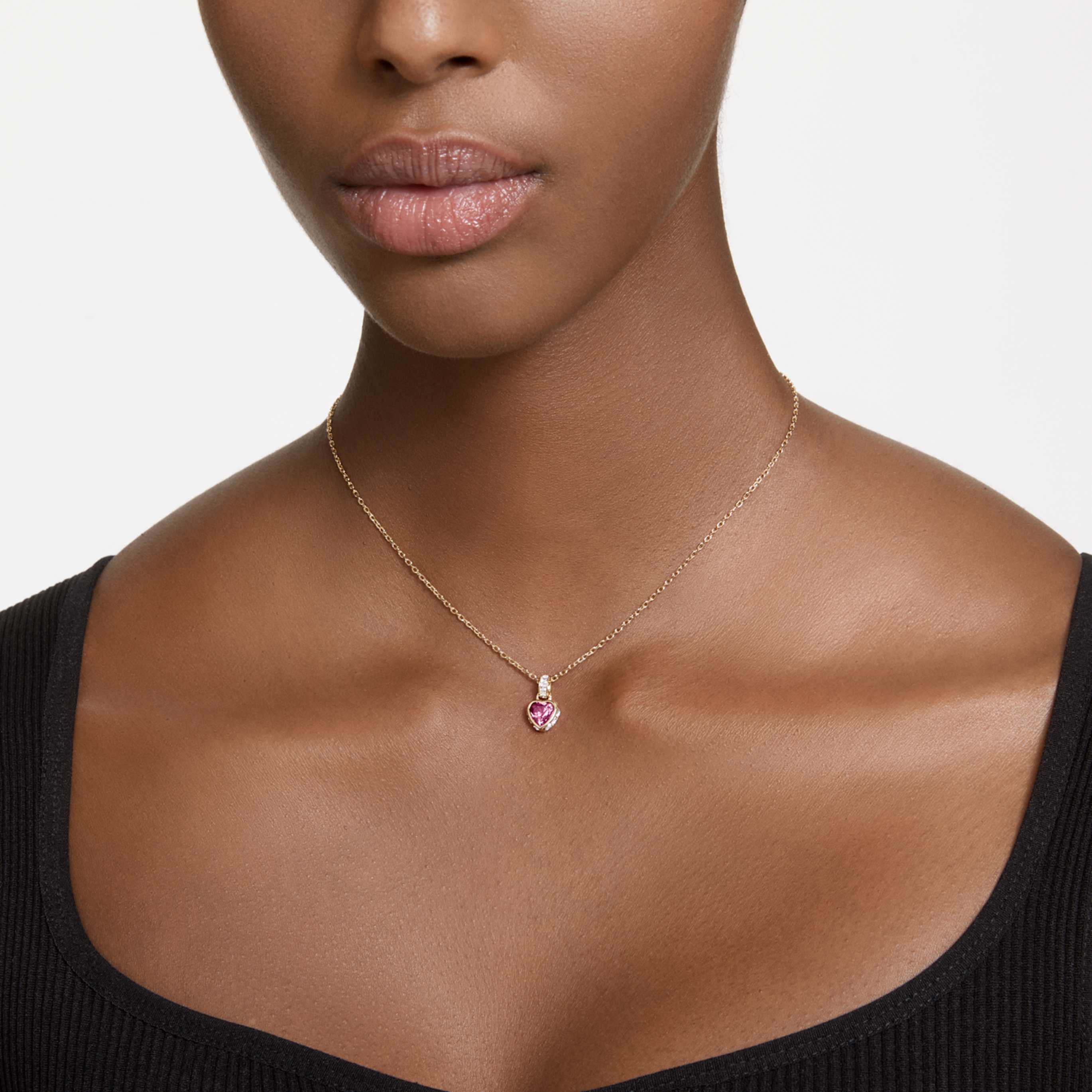 Swarovski Chroma pendant Mixed cuts, Pink, Rhodium plated