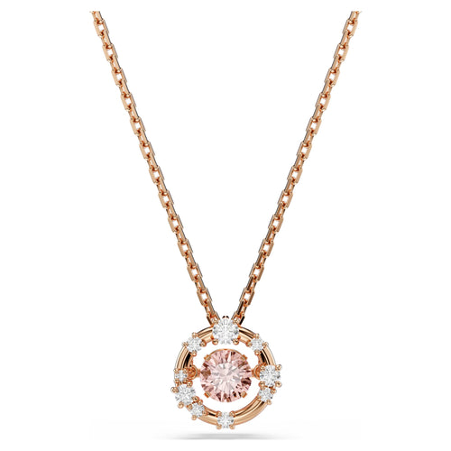 Swarovski Constella pendant Round cut, Dancing stone, Pink, 18K rose gold finish