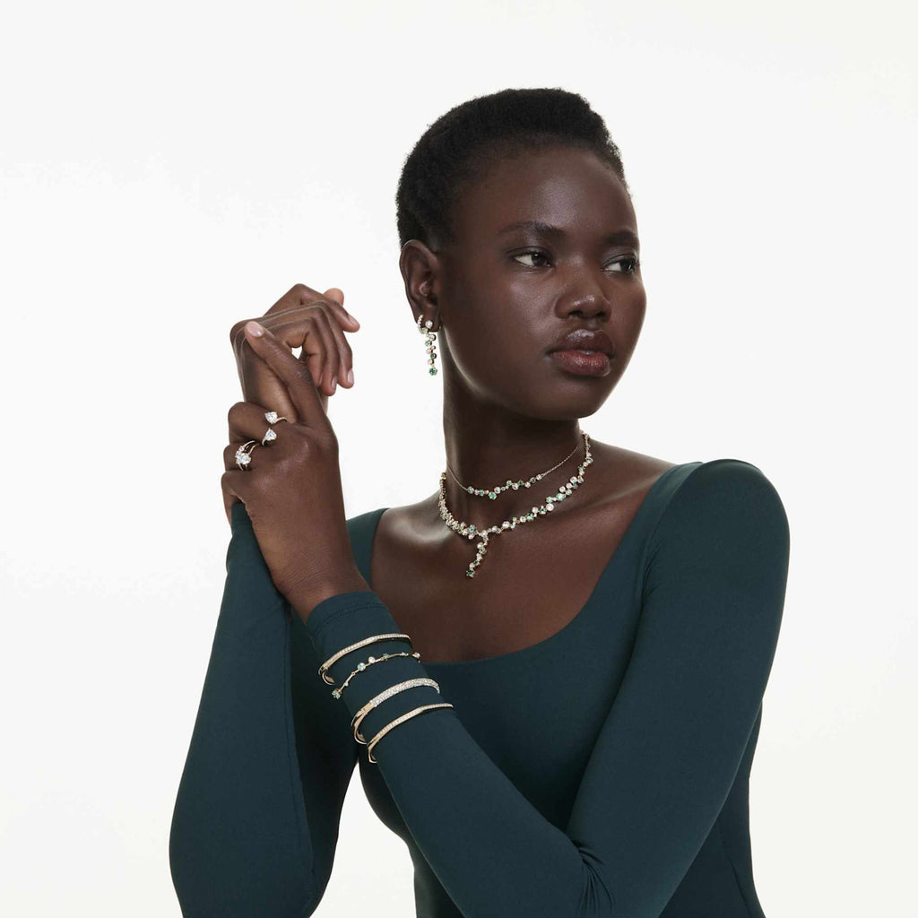 Swarovski Constella y necklace Mixed cuts, Green, 18K gold finish