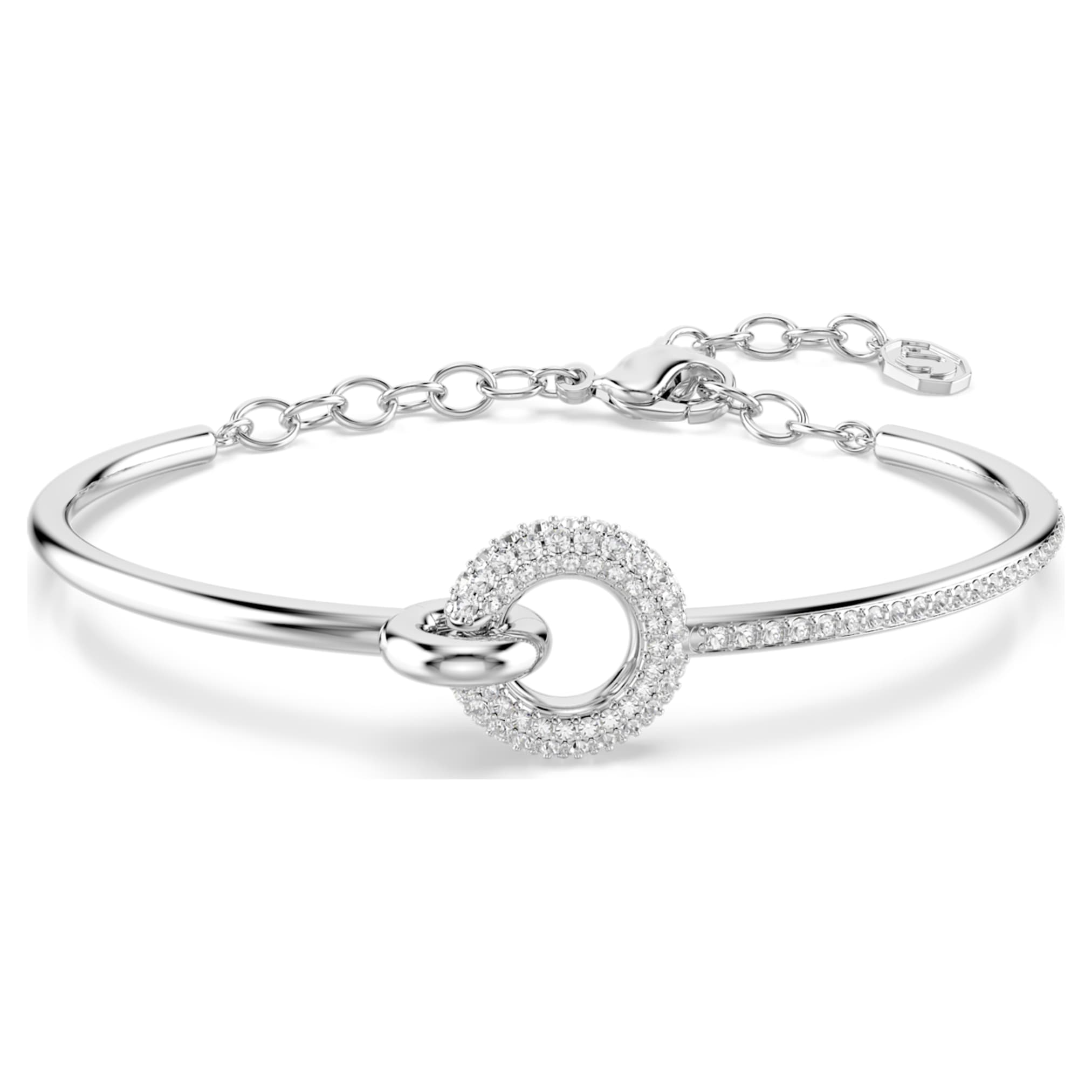 Swarovski Dextera bangle Round cut, White, 18K gold finish