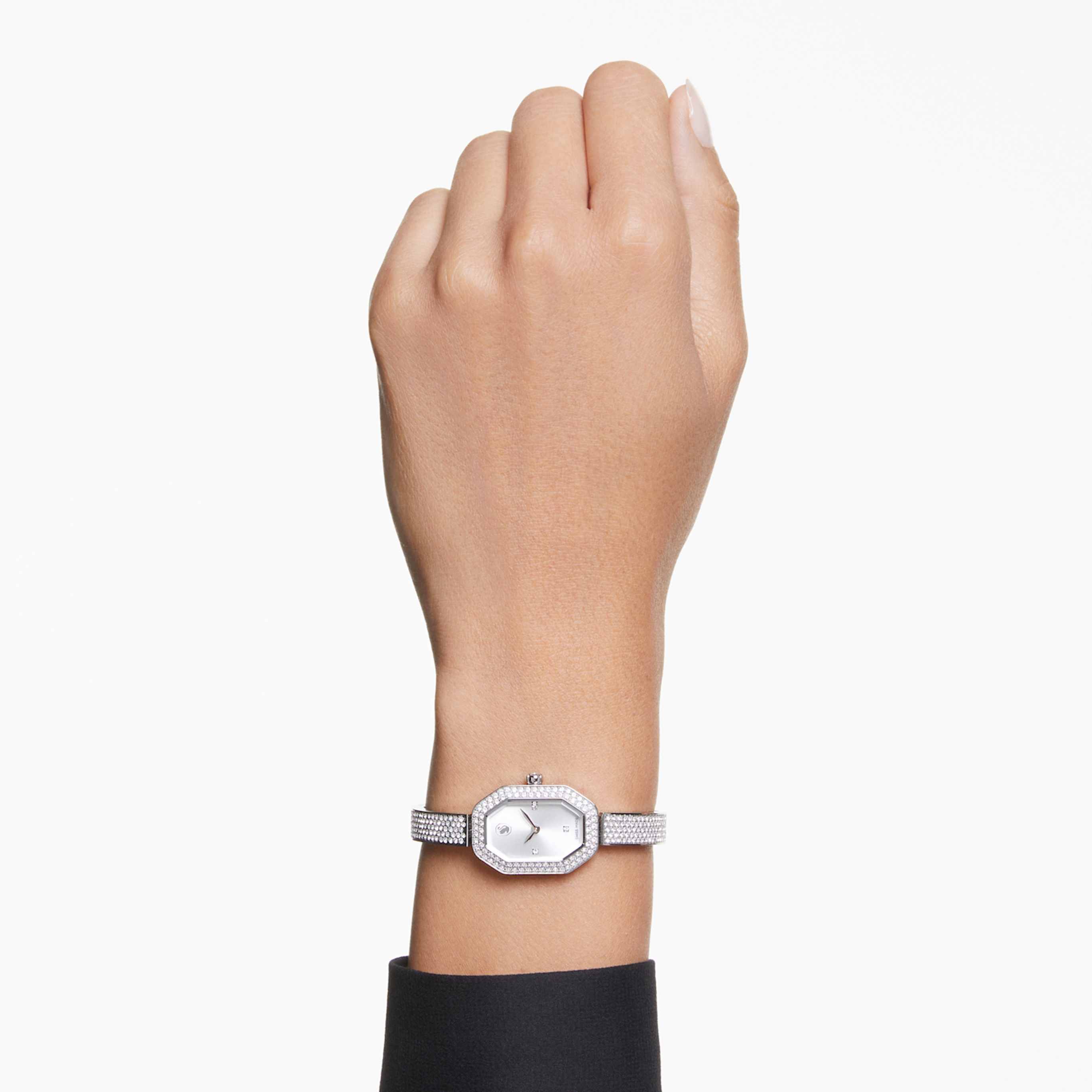 Swarovski Dextera bangle watch Swiss Made, Metal bracelet, Silver tone, Stainless steel