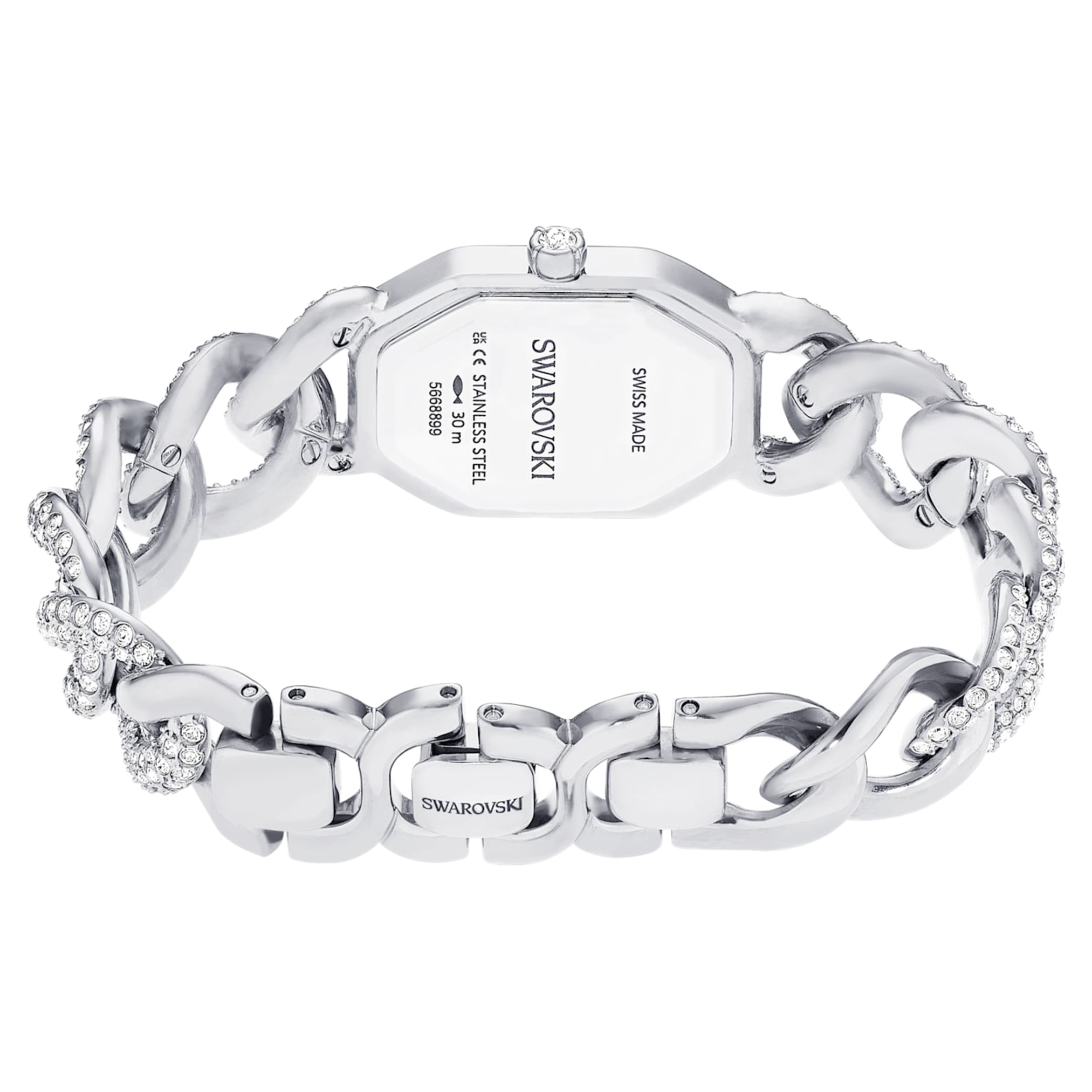 Swarovski Dextera chain watch Swiss Made, Crystal bracelet, White, Champagne gold-tone finish
