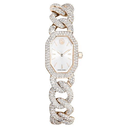 Swarovski Dextera chain watch Swiss Made, Crystal bracelet, White, Champagne gold-tone finish