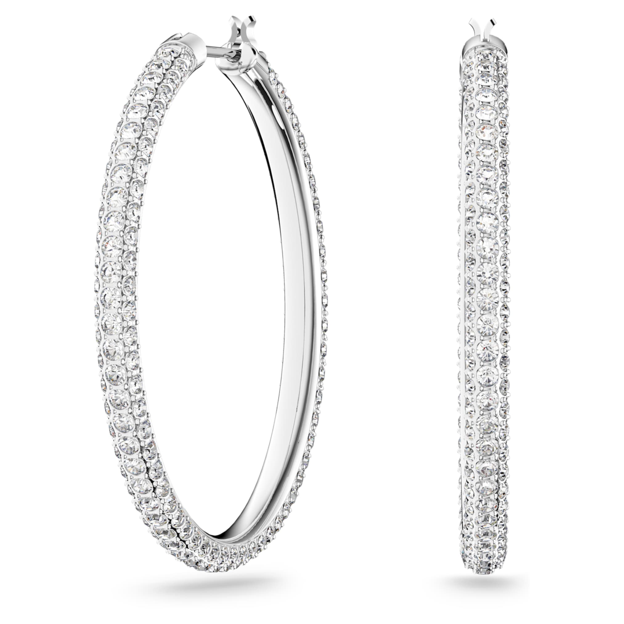 Swarovski Dextera hoop earrings Pavé, Large, White, 18K rose gold finish