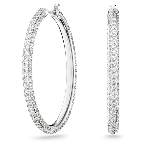 Swarovski Dextera hoop earrings Pavé, Large, White, Rhodium plated