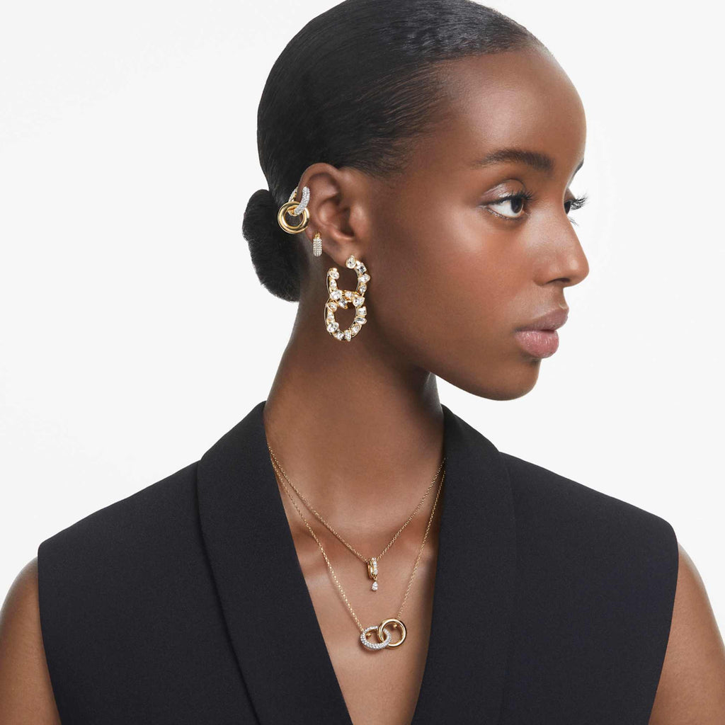 Swarovski Dextera hoop earrings Small, White, 18K gold finish