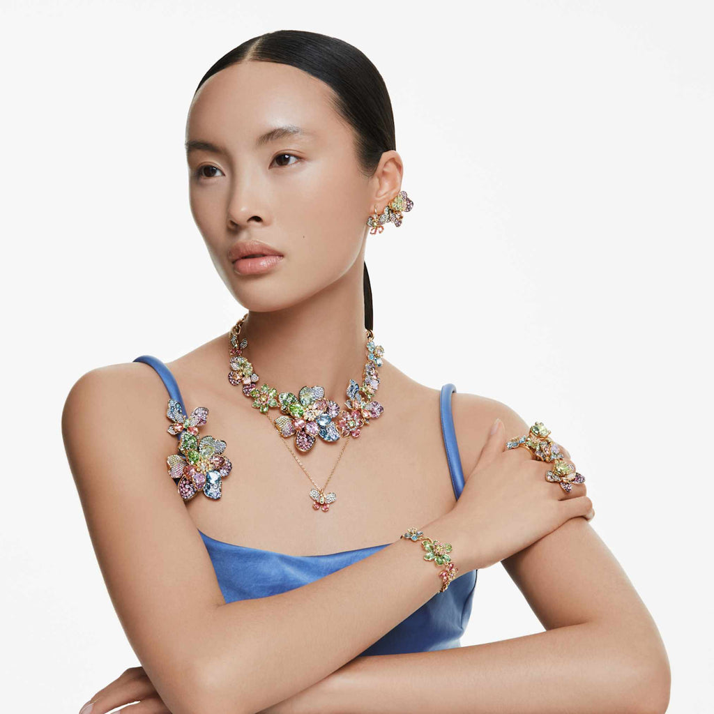 Swarovski Gema open ring Mixed cuts, Multicolored, 18K gold finish