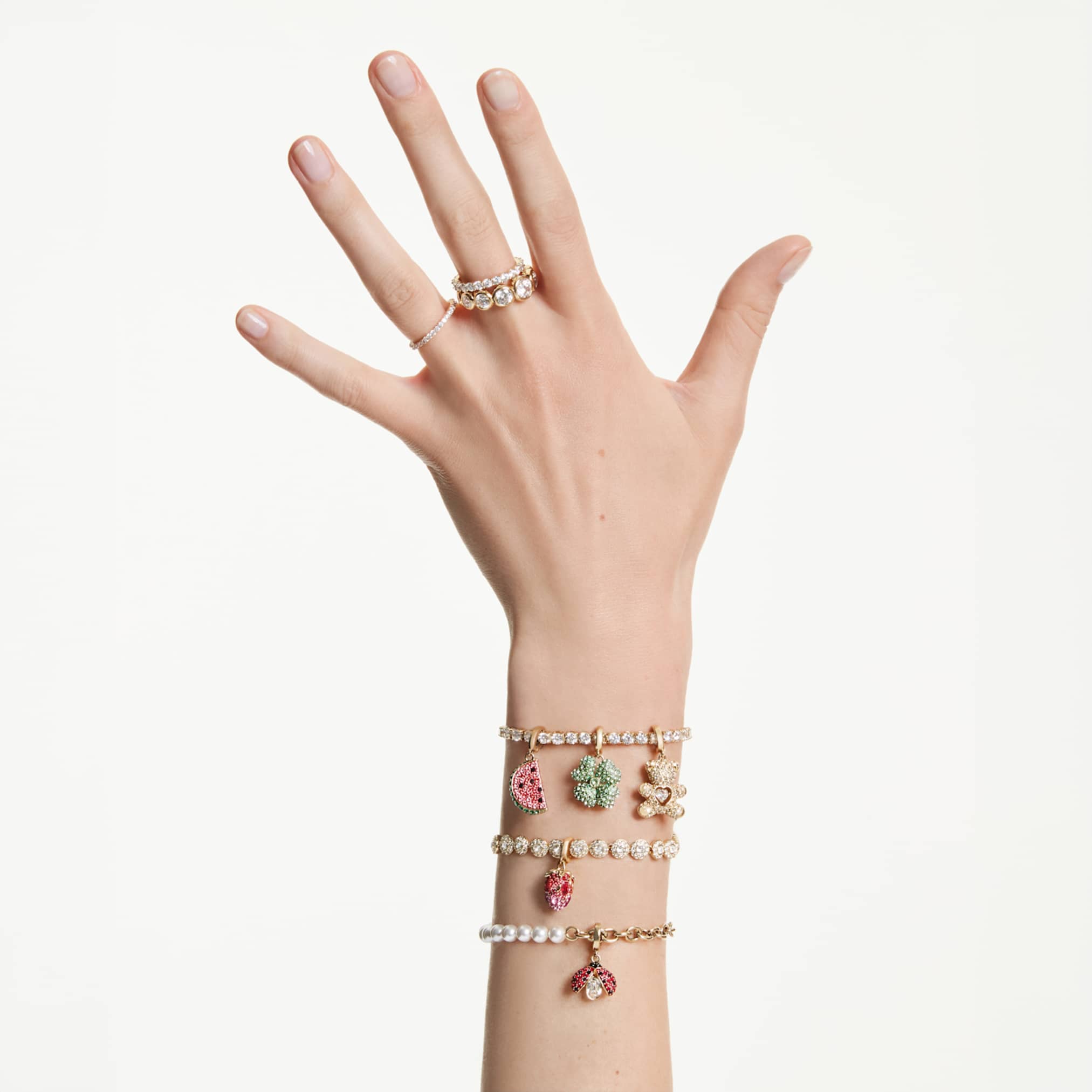Swarovski Idyllia charm Mixed cuts, Watermelon, Multicolored, 18K gold finish