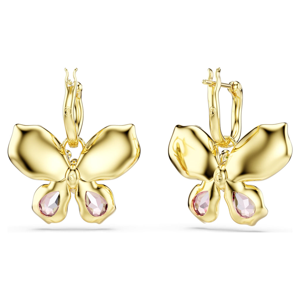 Swarovski Idyllia drop earrings Mixed cuts, Pavé, Butterfly, Multicolored, 18K gold finish