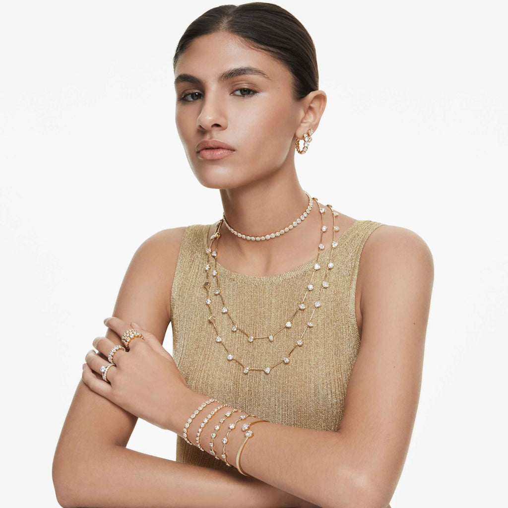 Swarovski Imber bracelet Mixed round cuts, White, 18K gold finish