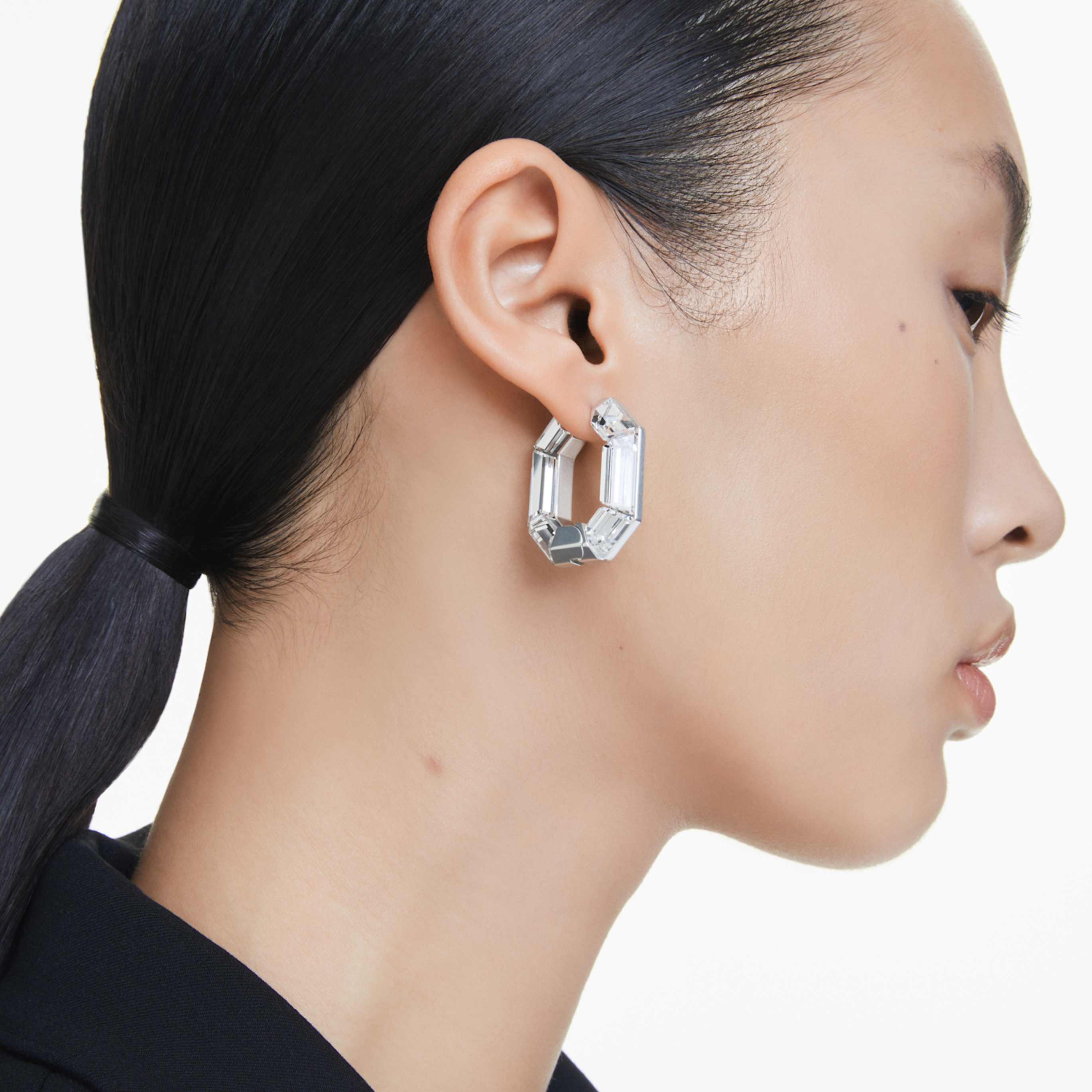Swarovski Lucent hoop earrings Octagon shape, Small, Pink