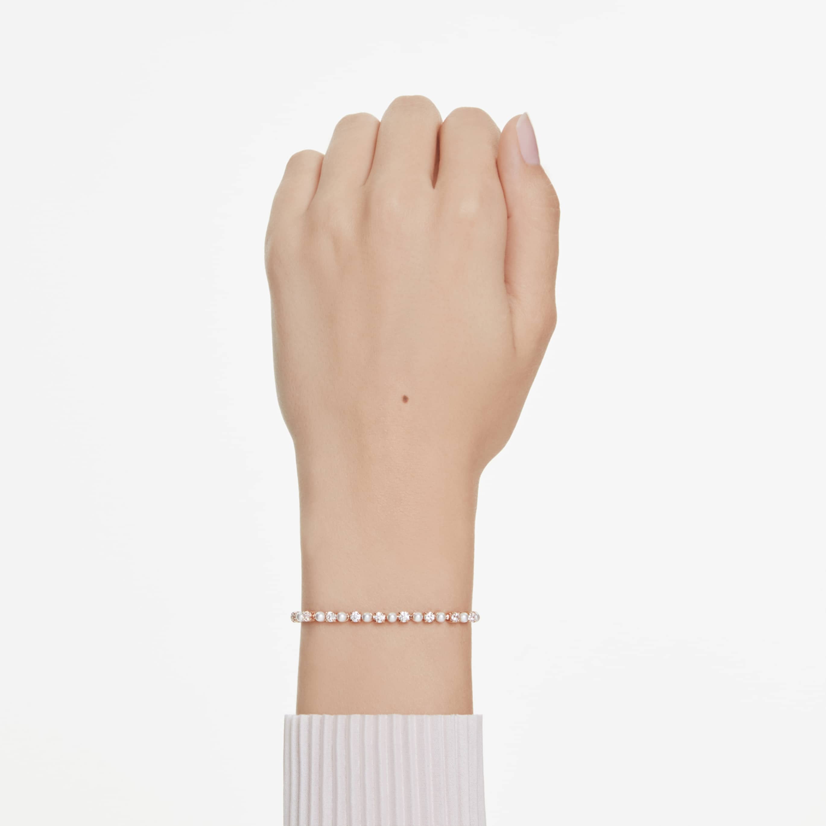 Swarovski Matrix bracelet Crystal pearl, Round cut, White, Rhodium plated