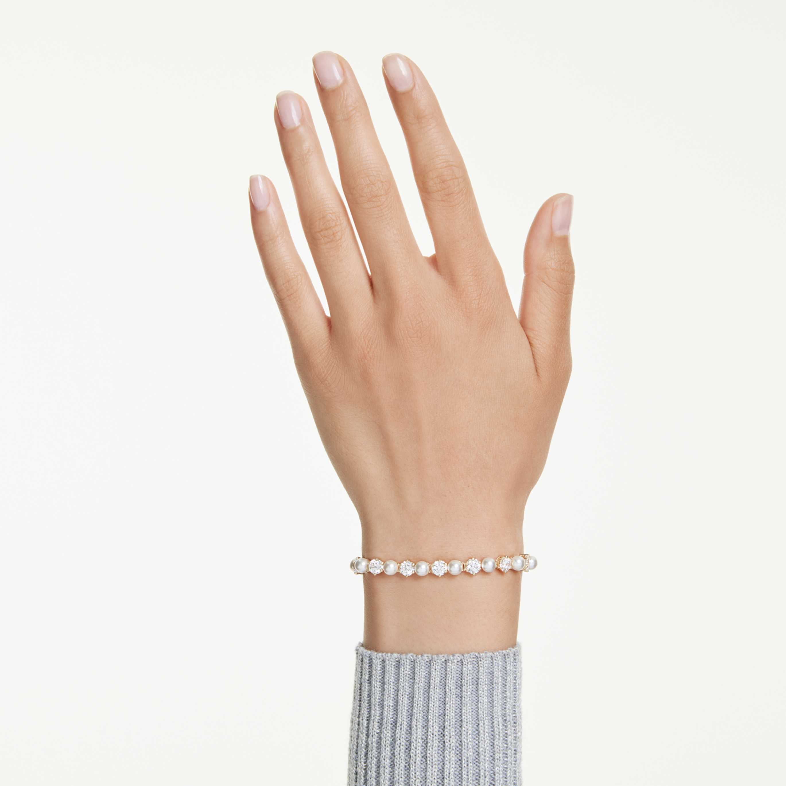 Swarovski Matrix Tennis bracelet Crystal pearl, Round cut, White, 18K gold finish