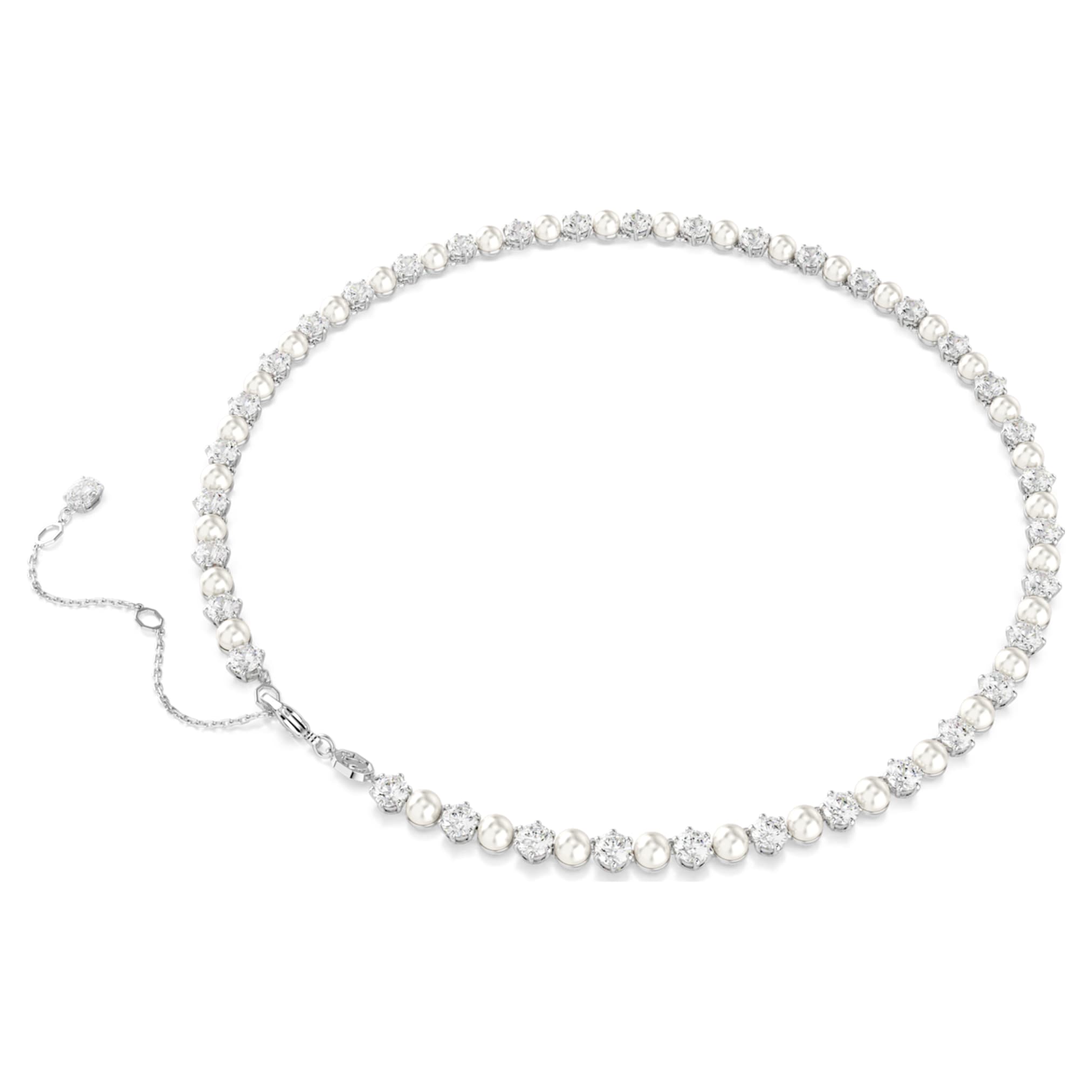 Swarovski Matrix Tennis necklace Crystal pearl, Round cut, White, 18K gold finish
