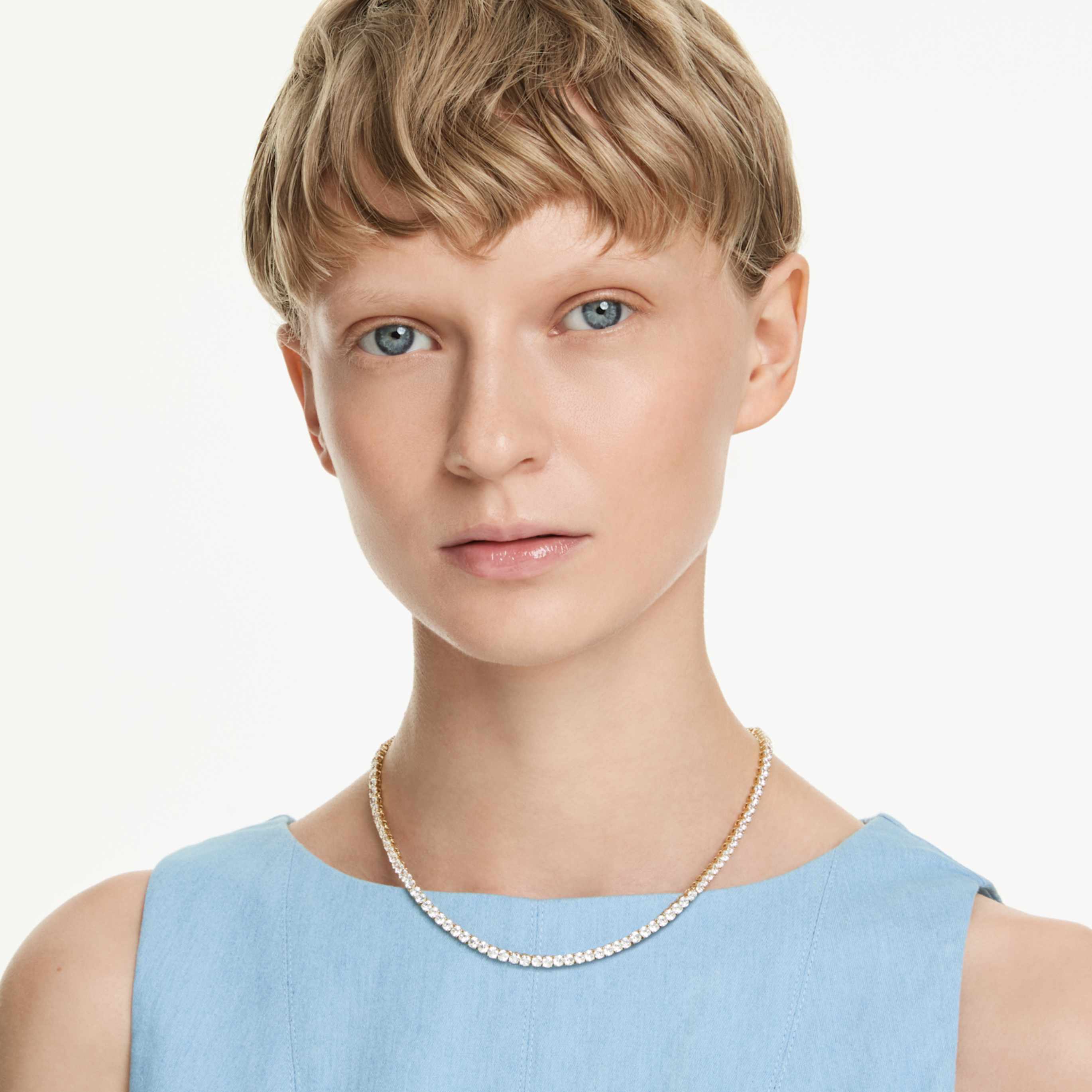 Swarovski Matrix Tennis necklace Round cut, Green, Ruthenium plated