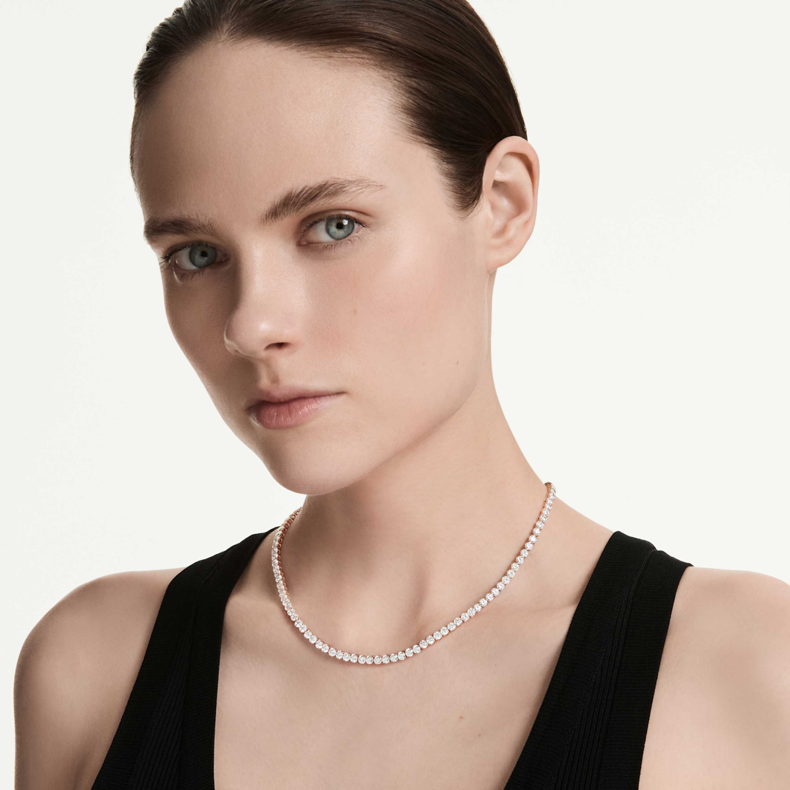Swarovski Matrix Tennis necklace Round cut, White, 18K gold finish