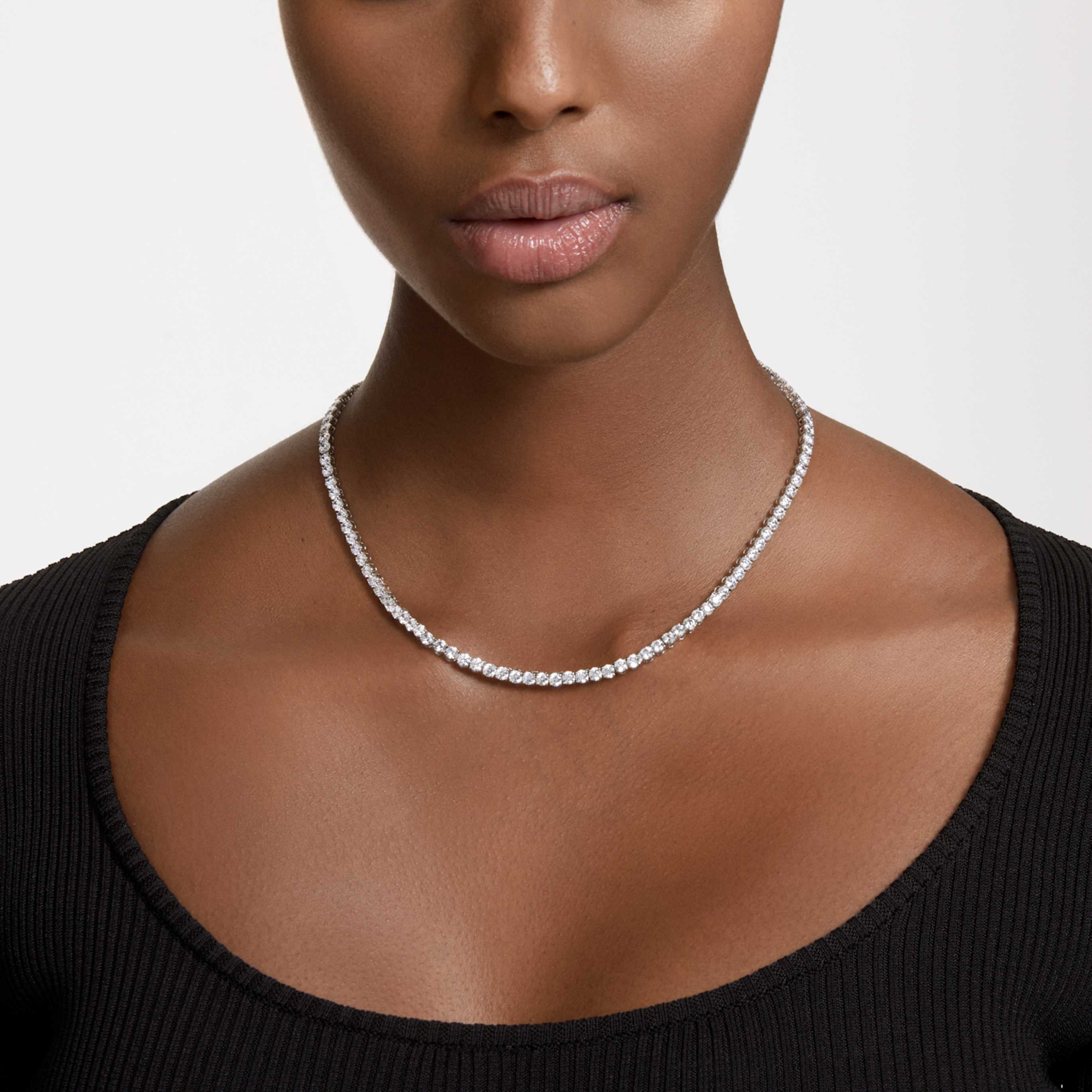 Swarovski Matrix Tennis necklace Round cut, Pink, 18K gold finish
