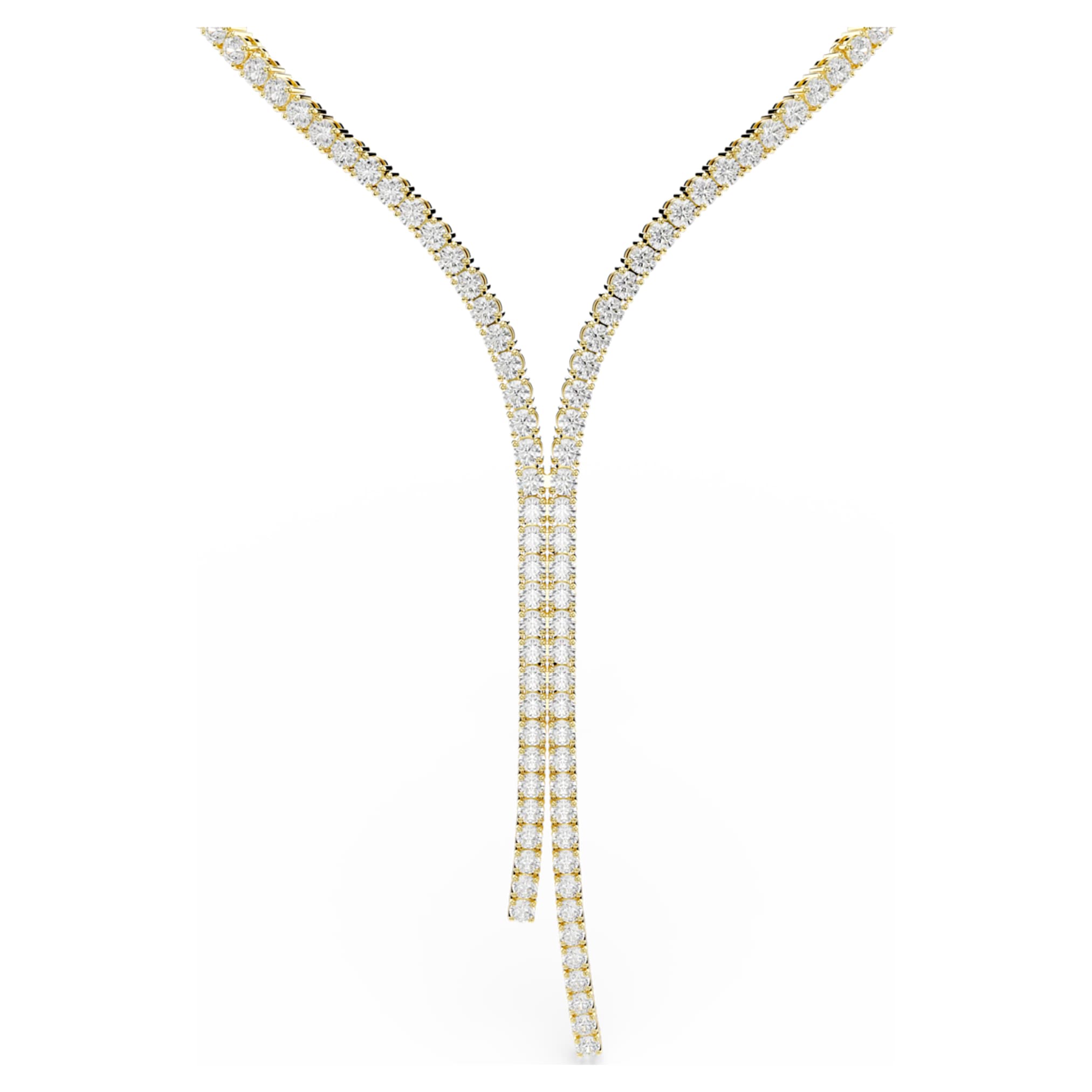 Swarovski Matrix Y necklace Round cut, White, Rhodium plated