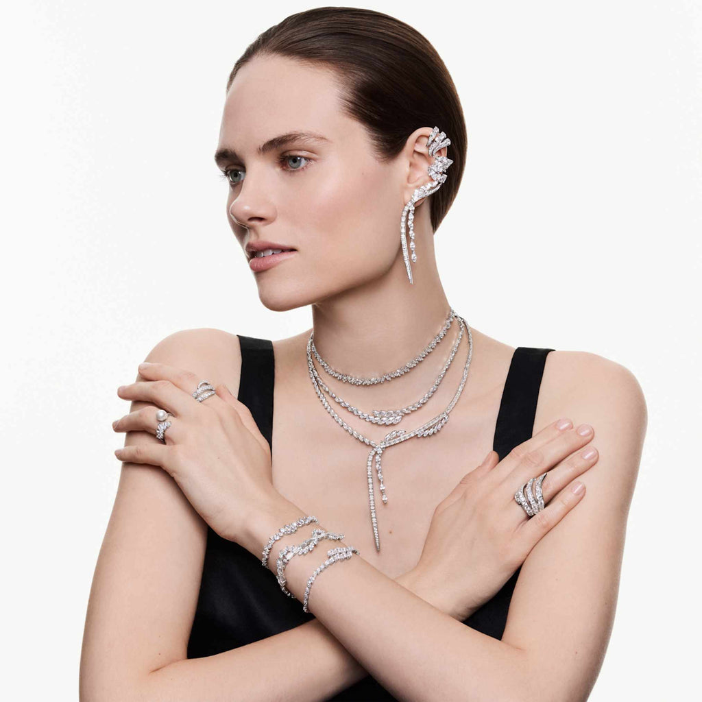 Swarovski Mesmera ear cuffs Marquise cut, White, Rhodium plated