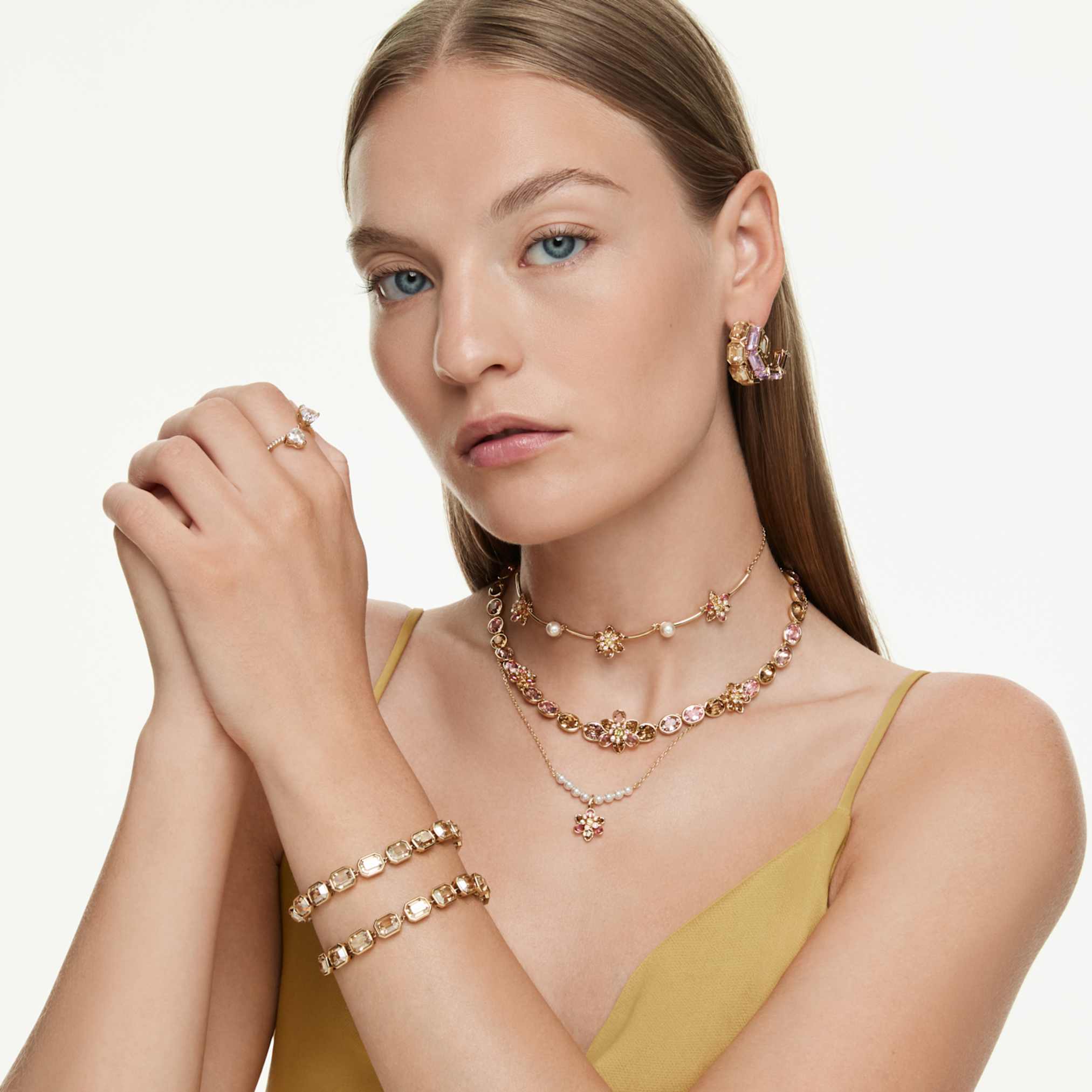 Swarovski Millenia bracelet Octagon cut, Caramel, 18K gold finish