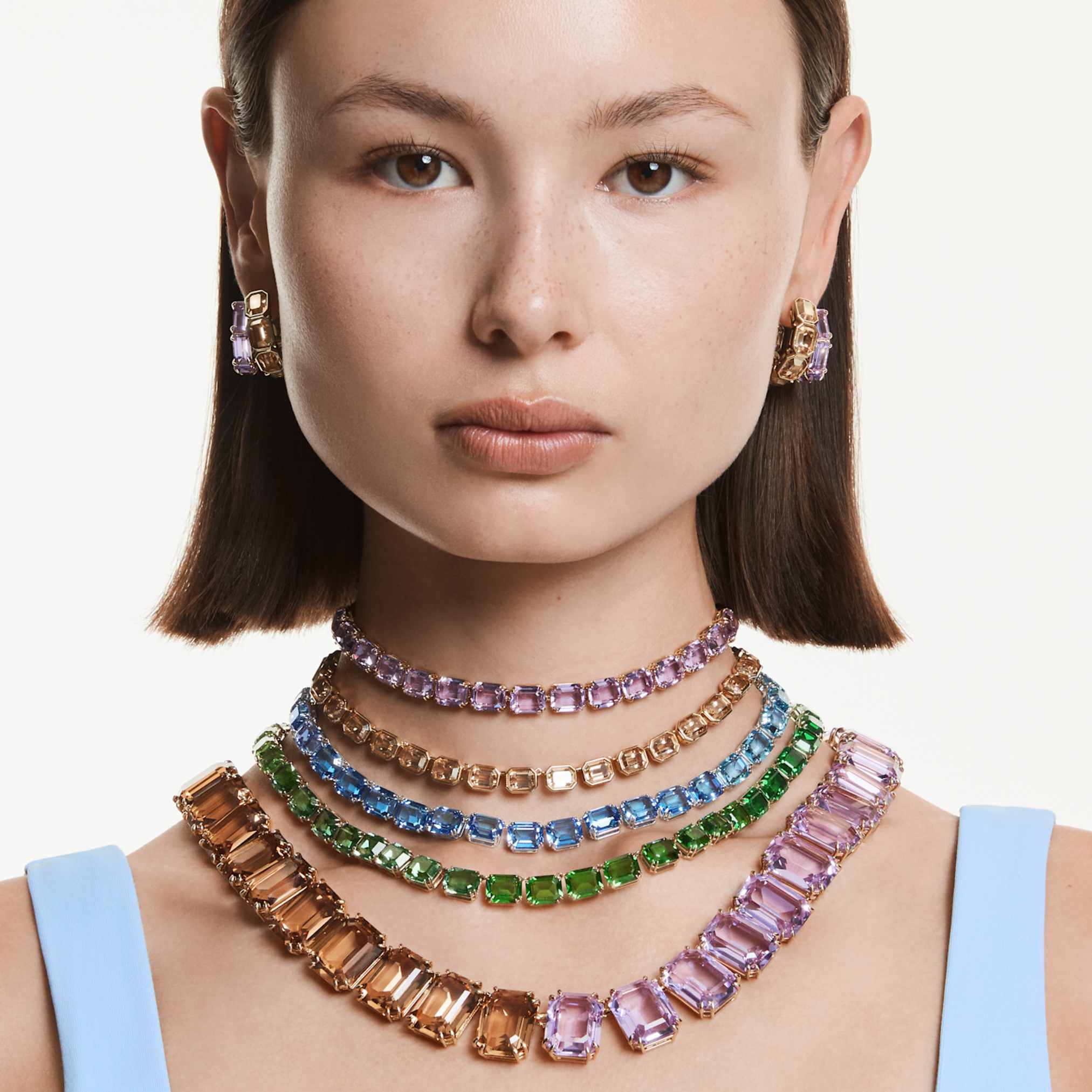 Swarovski Millenia necklace Oversized crystals, Octagon cut, Caramel, 18K gold finish