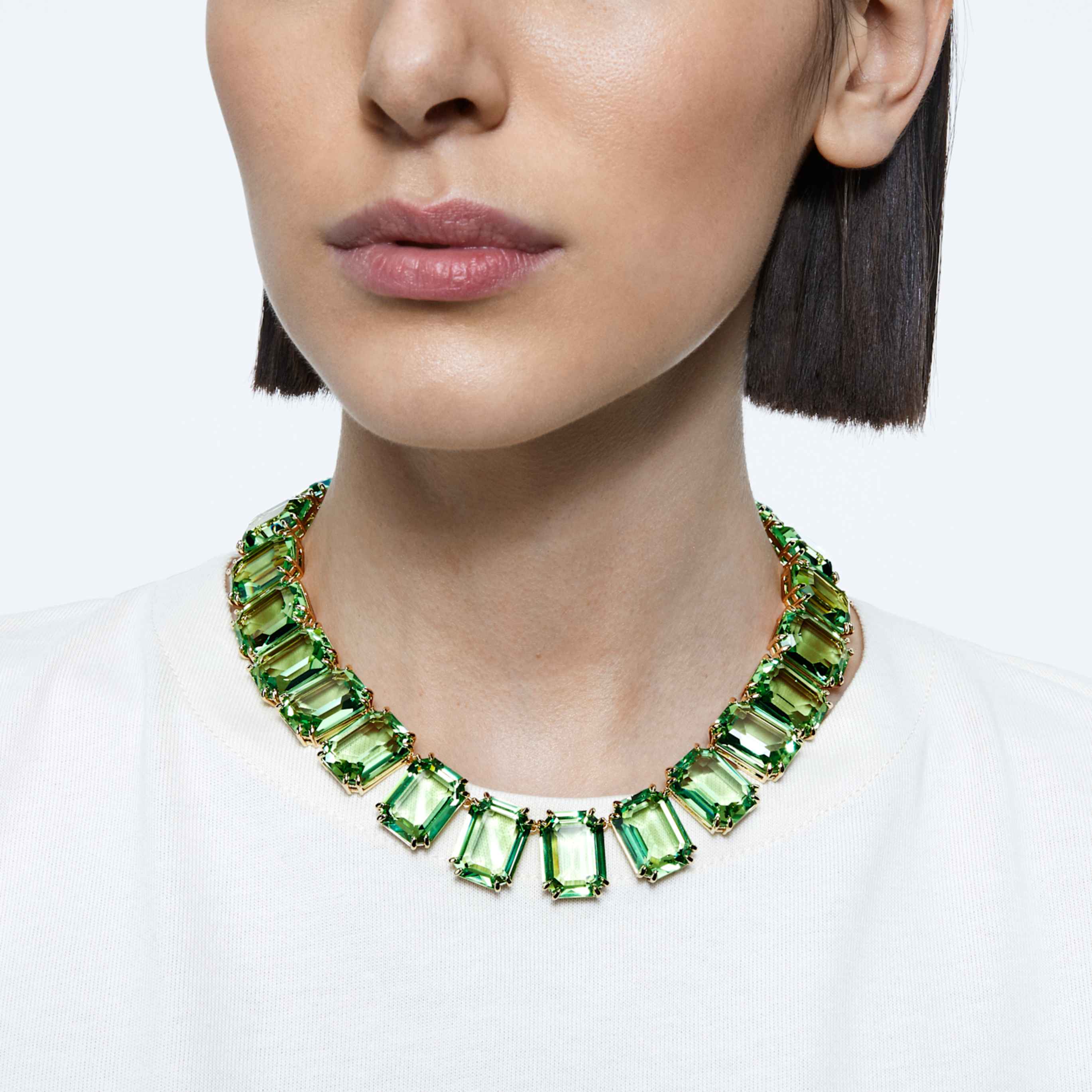 Swarovski Millenia necklace Oversized crystals, Octagon cut, Blue, Rhodium plated