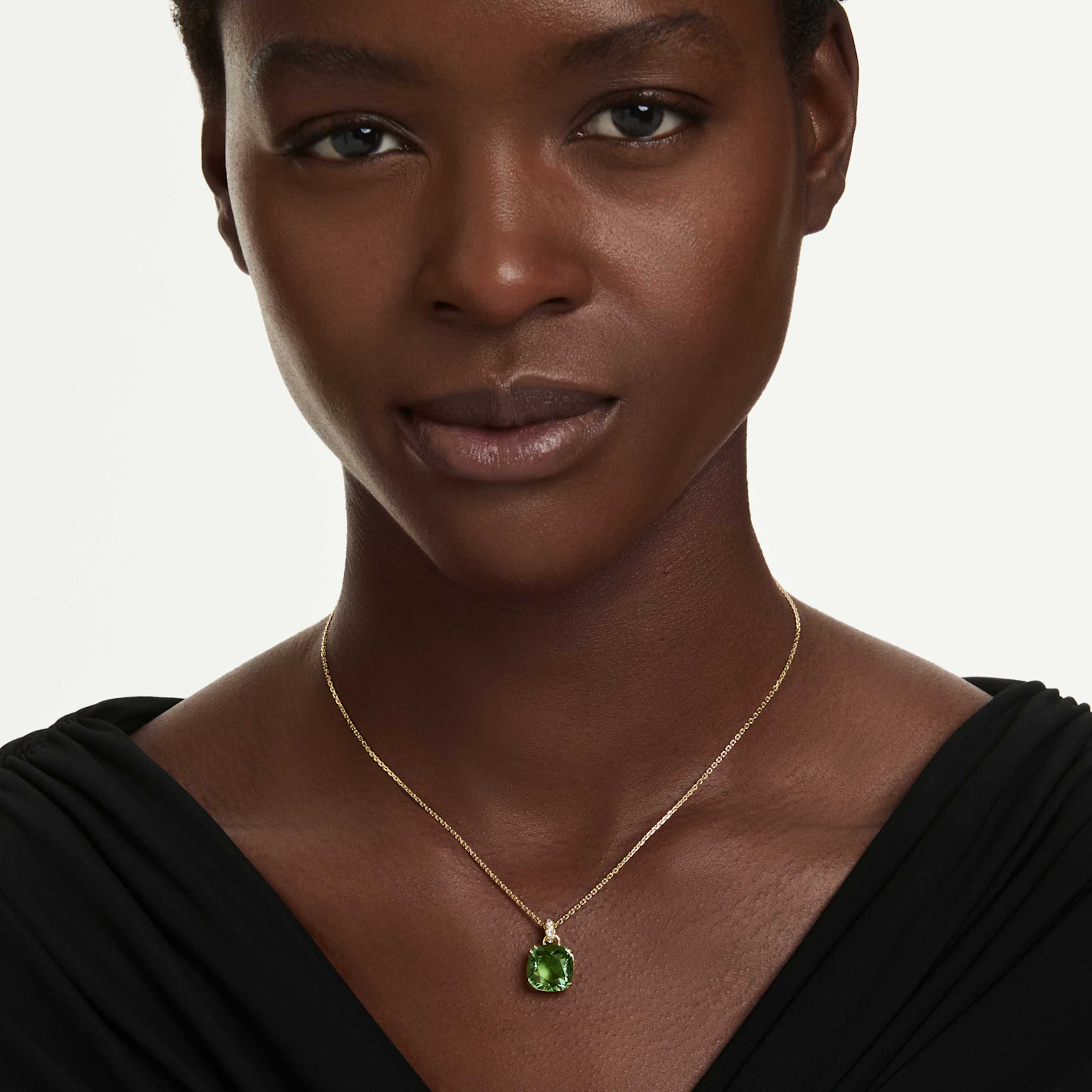 Swarovski Millenia pendant Cushion cut, Green, 18K gold finish