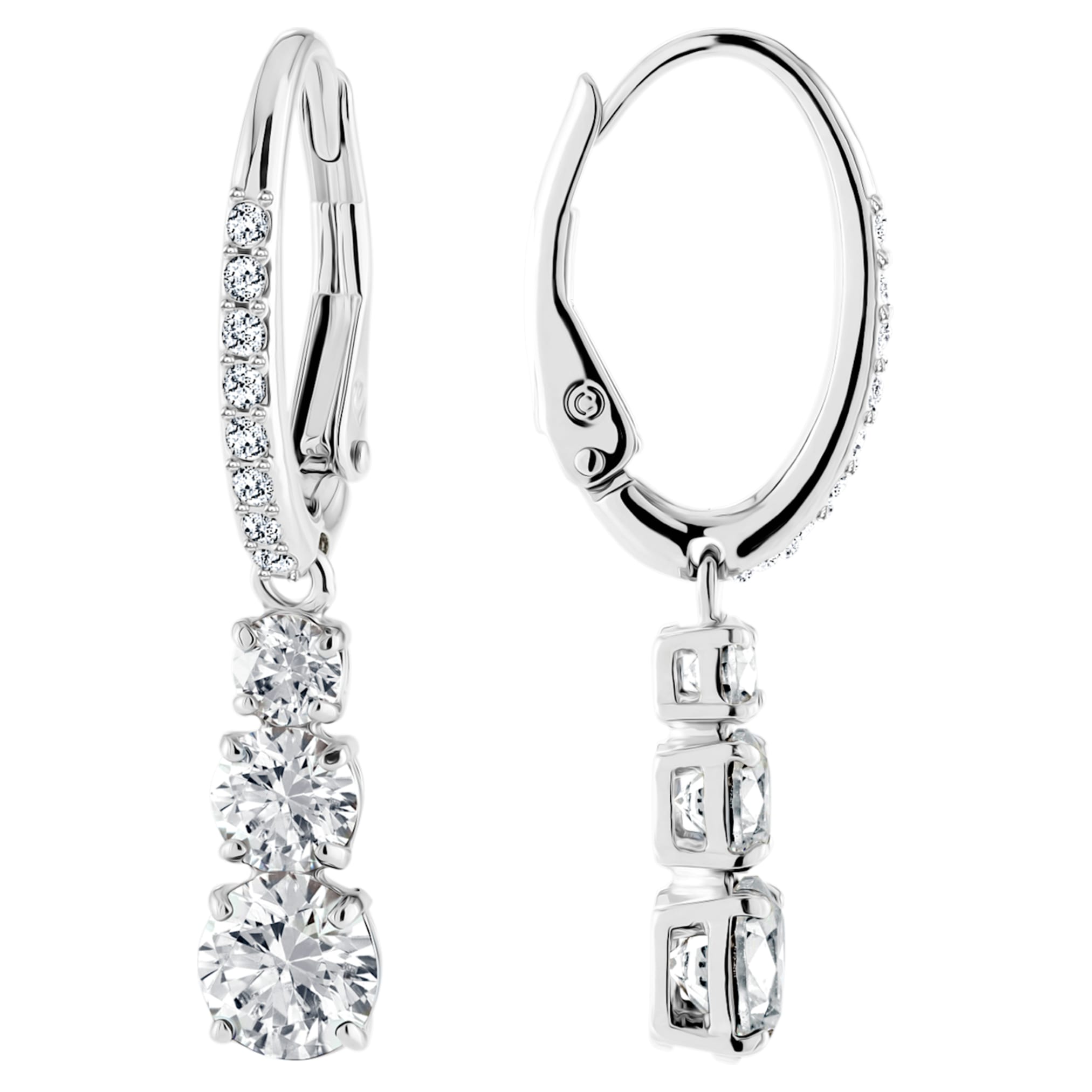 Swarovski Stilla Attract hoop earrings Round cut, White, 18K gold finish