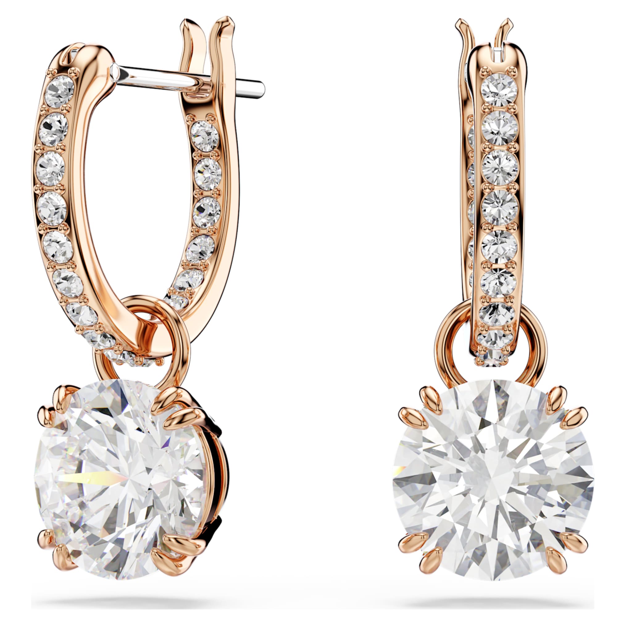 Swarovski Stilla drop earrings Round cut, White, 18K gold finish