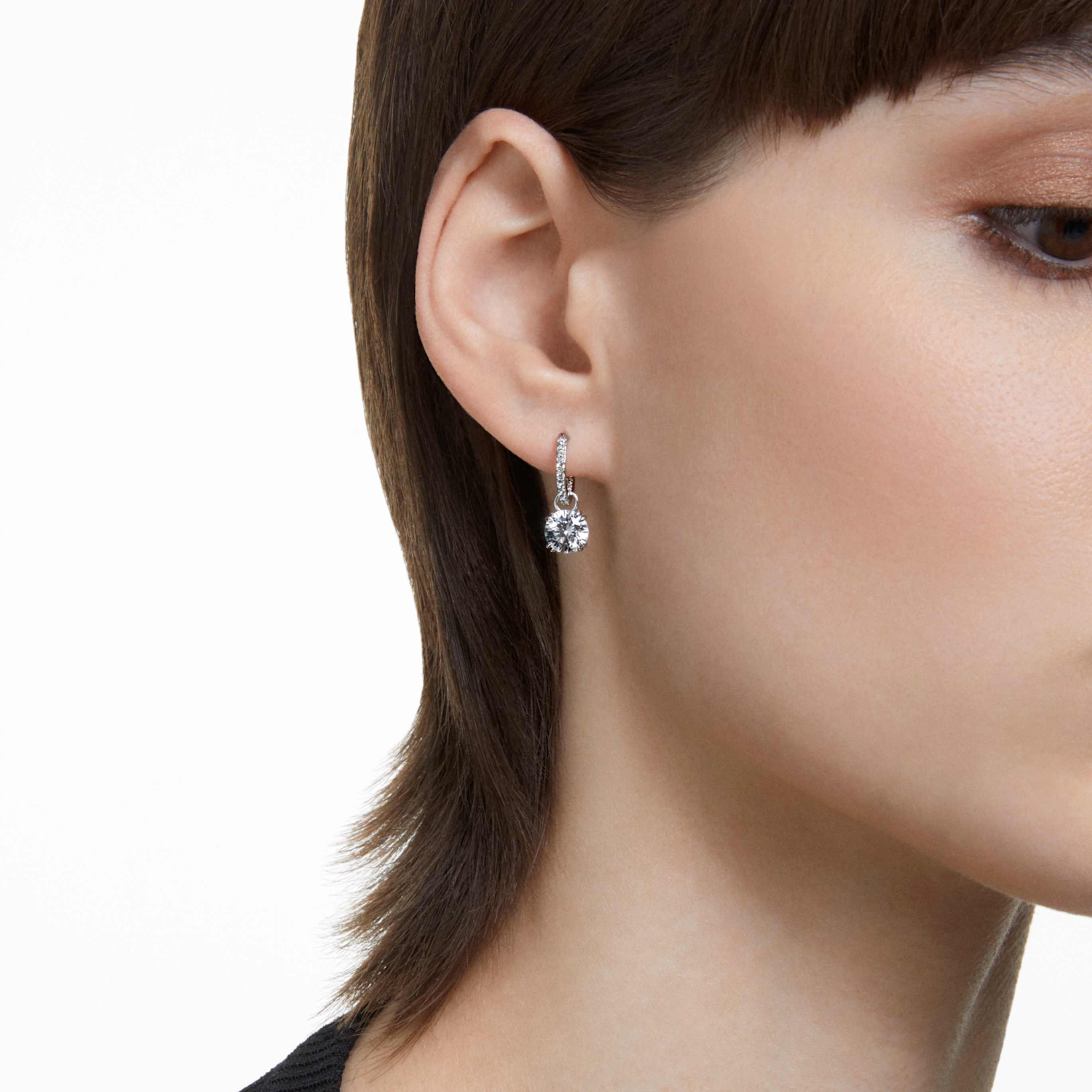 Swarovski Stilla drop earrings Round cut, White, 18K rose gold finish