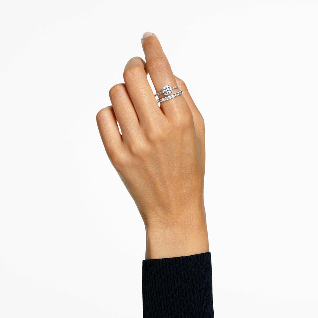 Swarovski Stilla ring Set (2), Round cut, White, 18K gold finish