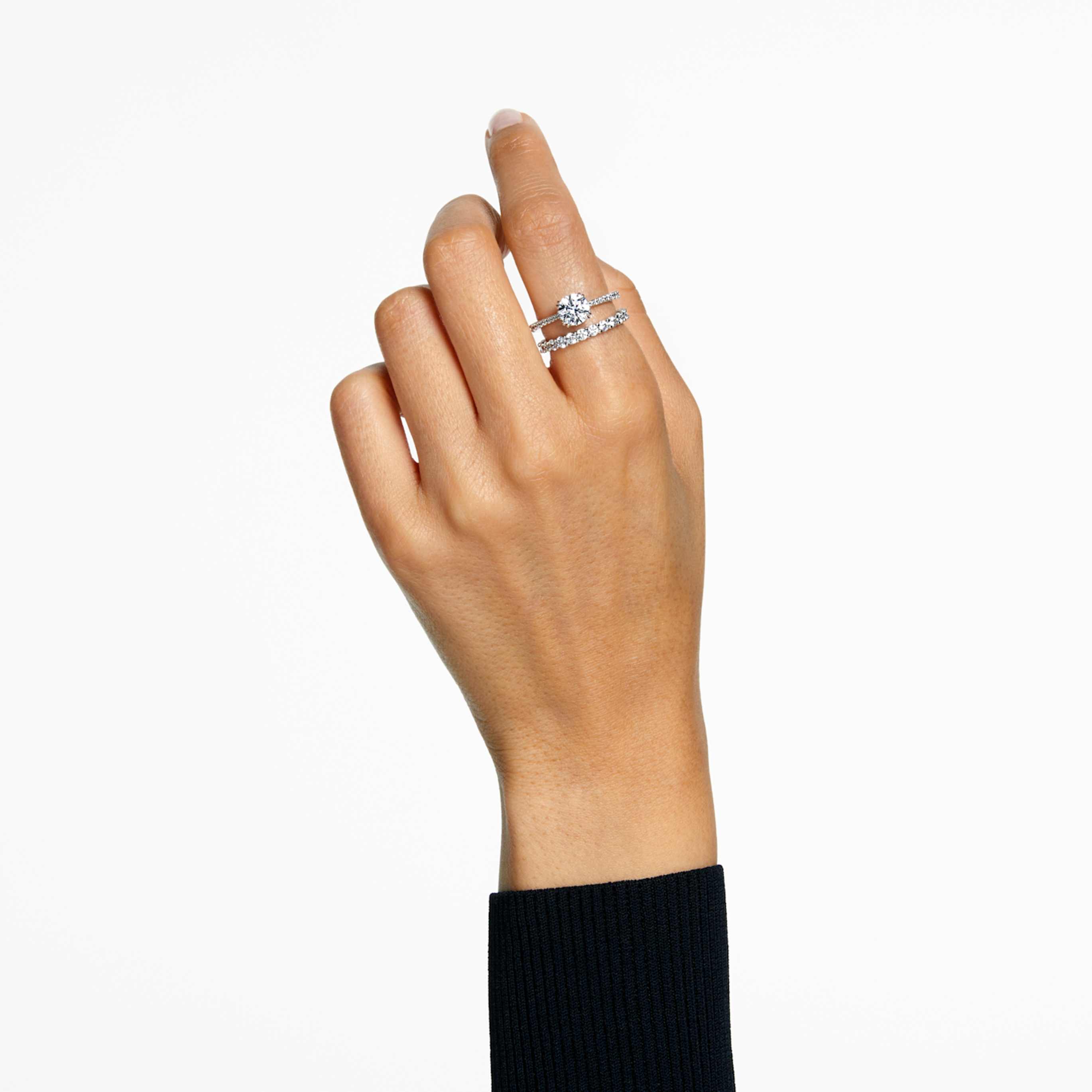 Swarovski Stilla ring Set (2), Round cut, White, Rhodium plated