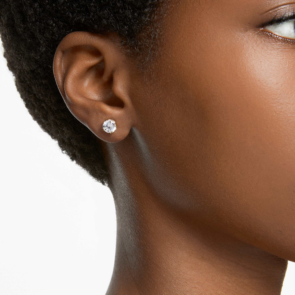Swarovski Stilla stud earrings Round cut, White, Rhodium plated
