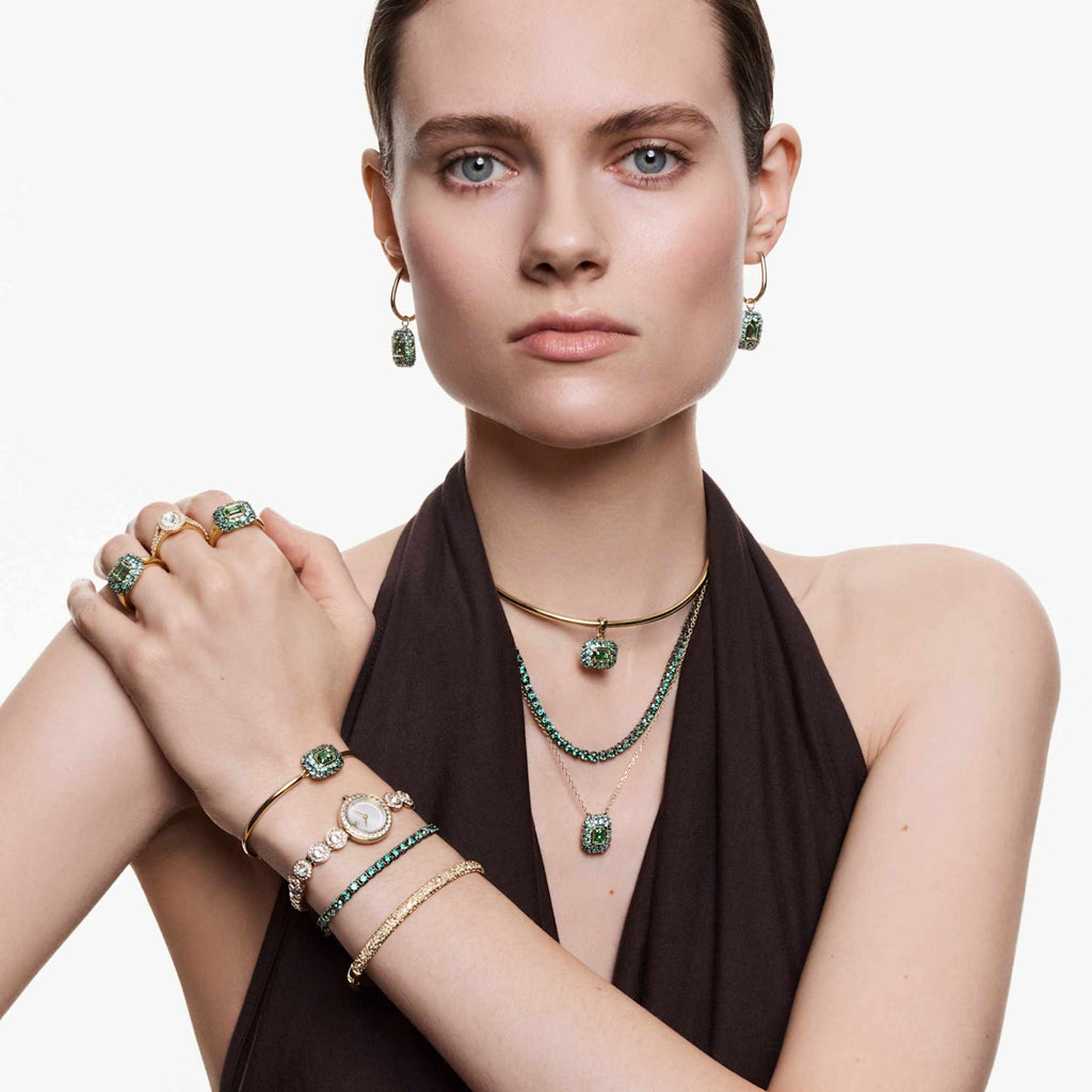 Swarovski Sublima cocktail ring Octagon cut, Green, 18K gold finish