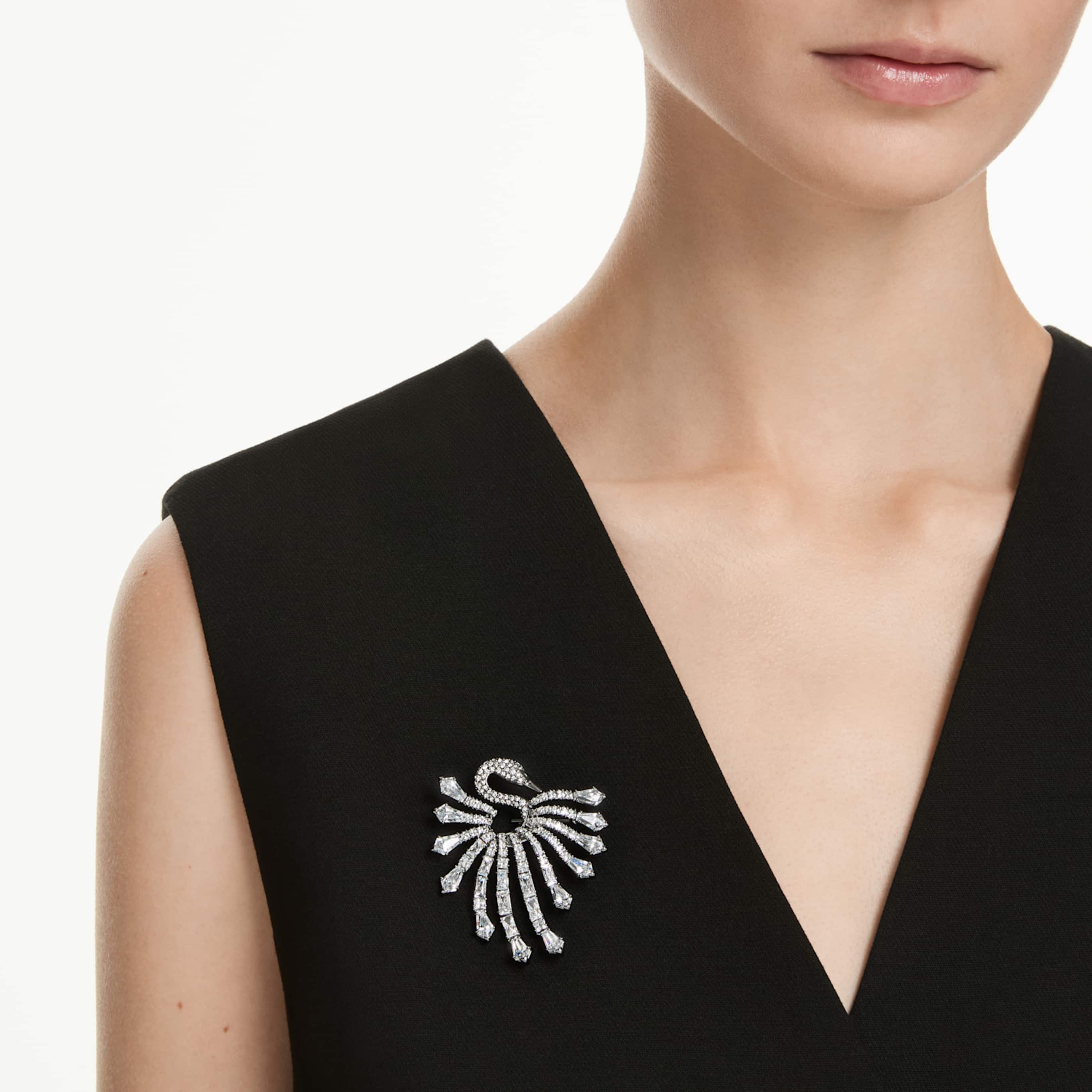 Swarovski The Vienna Collection brooch Swan, White, Ruthenium plated