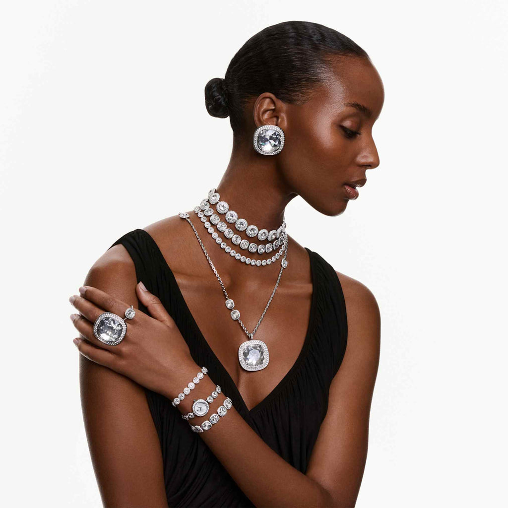 Swarovski Una Angelic cocktail ring Cushion cut, White, Ruthenium plated