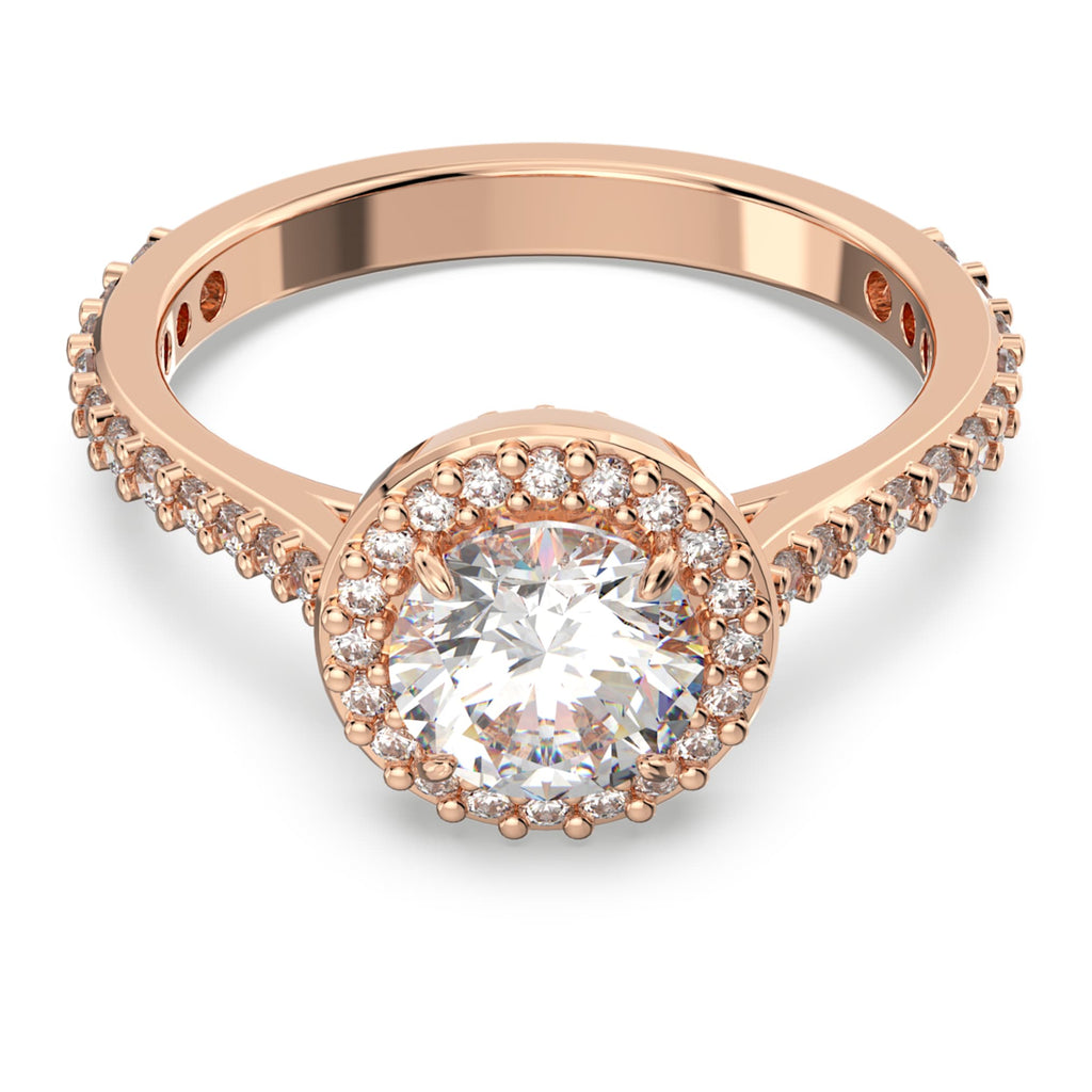 Swarovski Una Angelic cocktail ring Round cut, Pavé, White, 18K rose gold finish