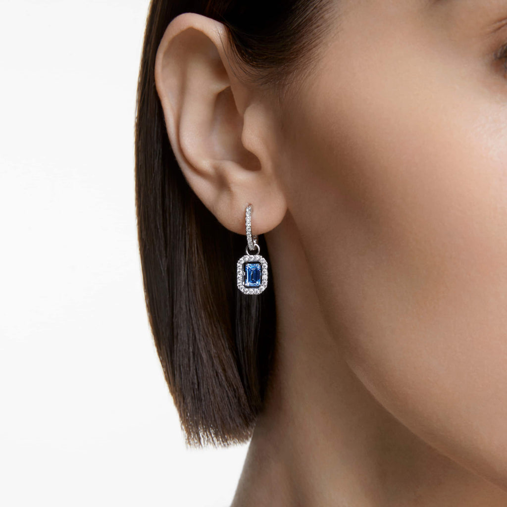 Swarovski Una drop earrings Octagon cut, White, Rhodium plated